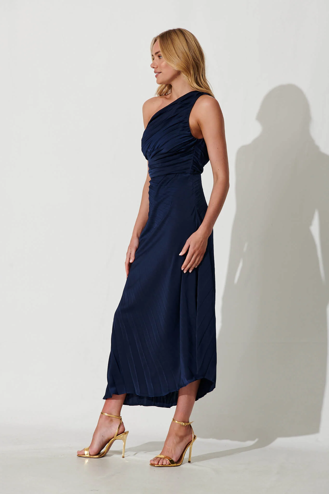 Toulon One Shoulder Maxi Dress In Navy - Image 3