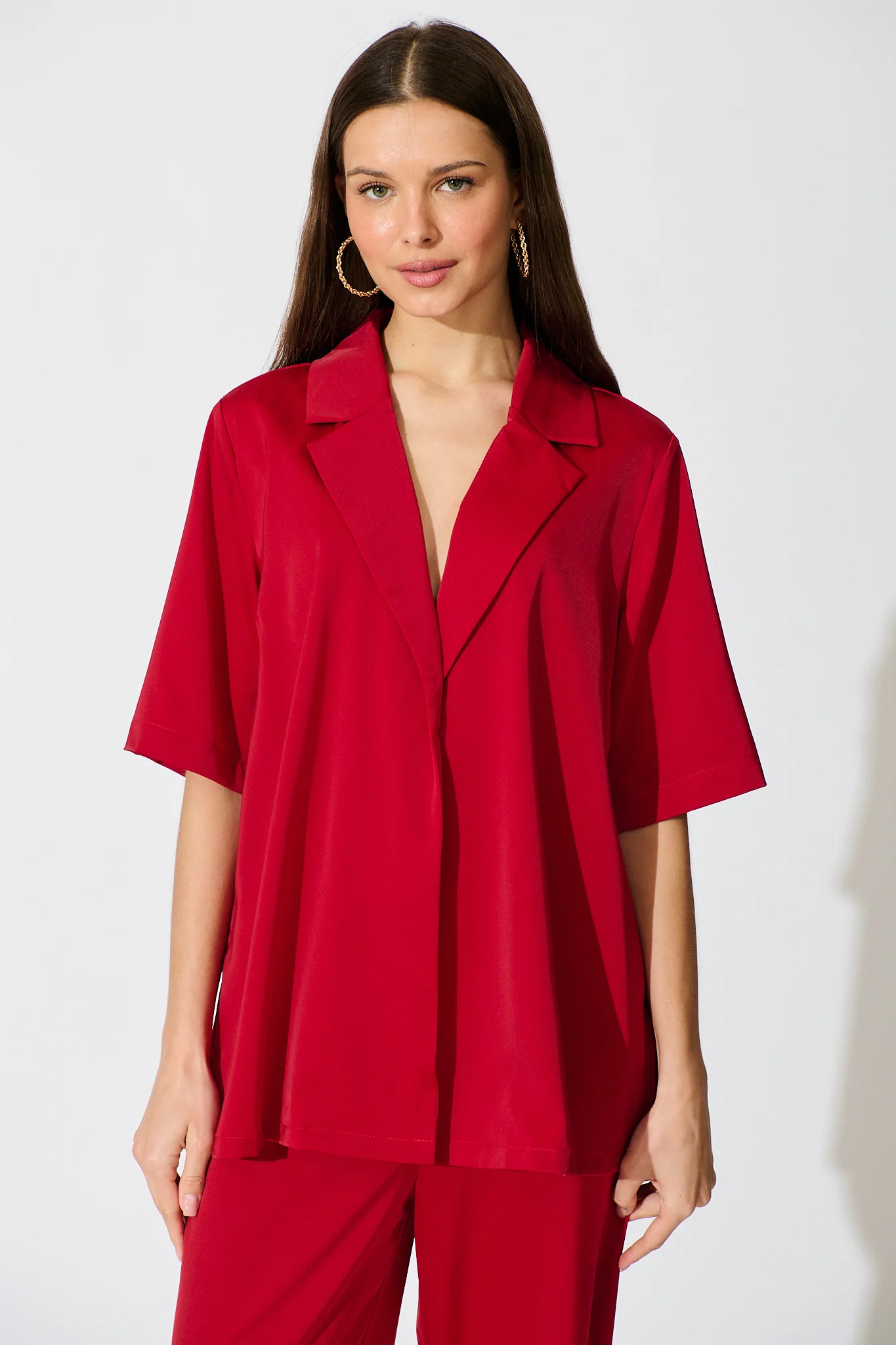 Trena Shirt in Red Satin
