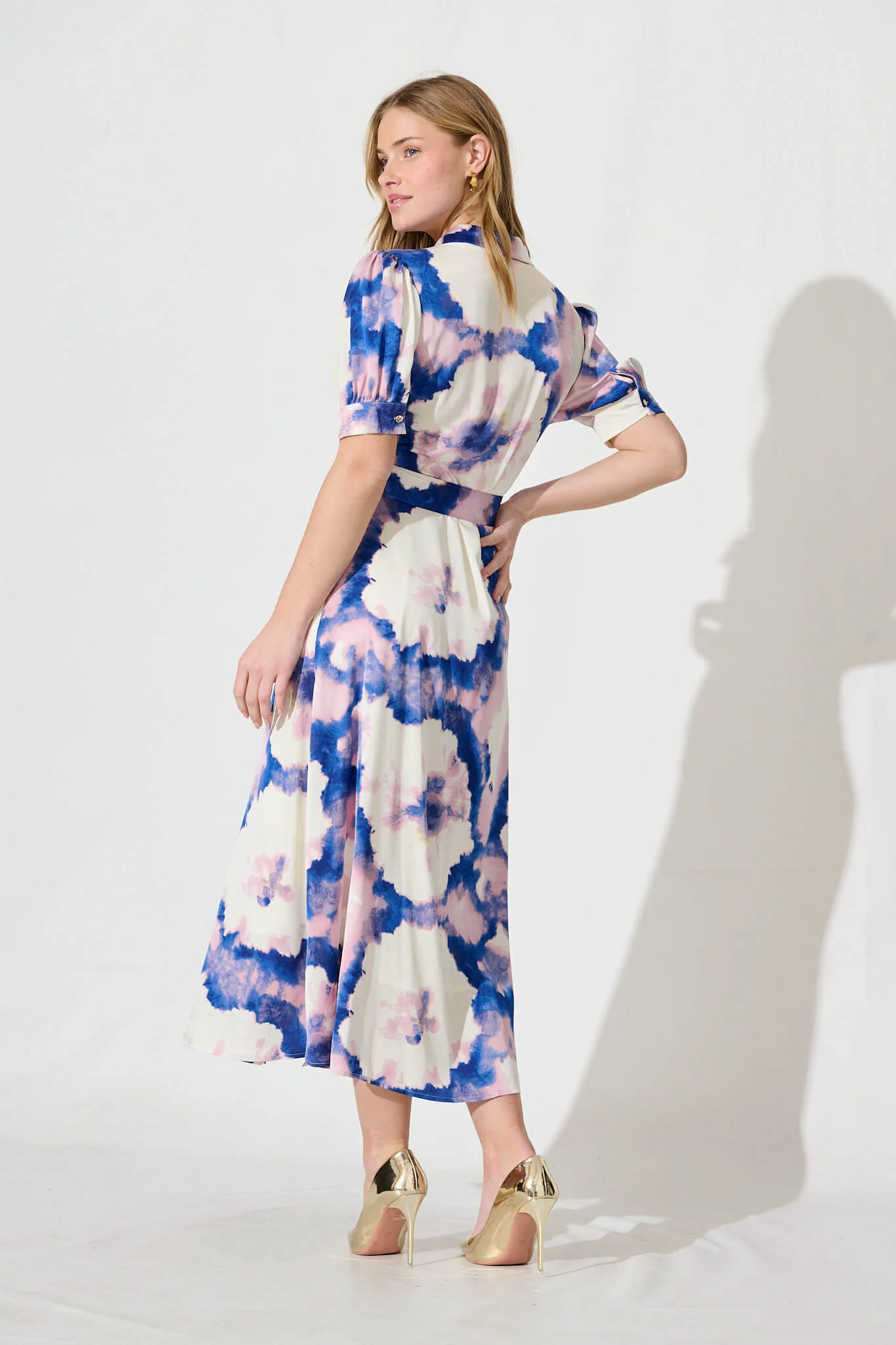 Trinity Maxi Shirt Dress In Blue With Lilac Watercolour - Image 4