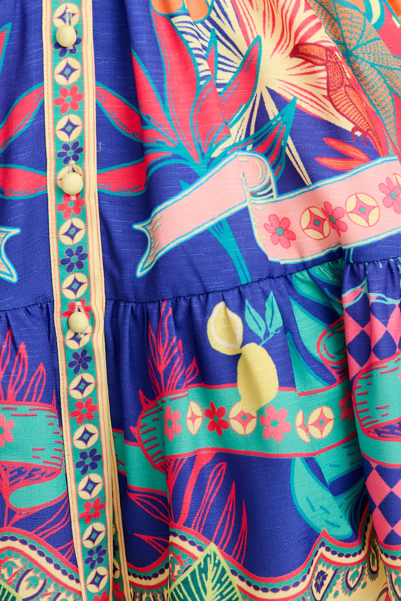 Tropic Haze Shirt Dress in Blue with Multi Print Linen Blend - Image 15