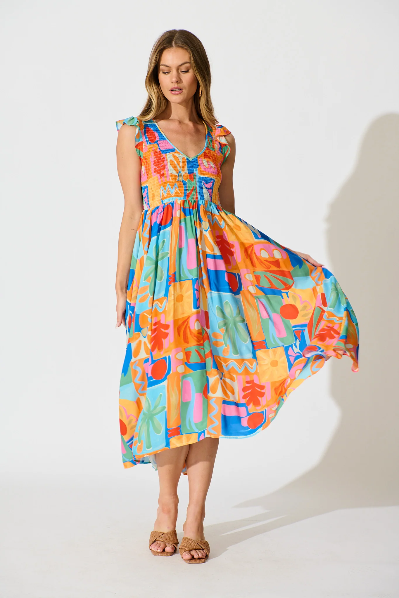 Tropical Mosaic Maxi Dress in Bright Multi Patchwork Print