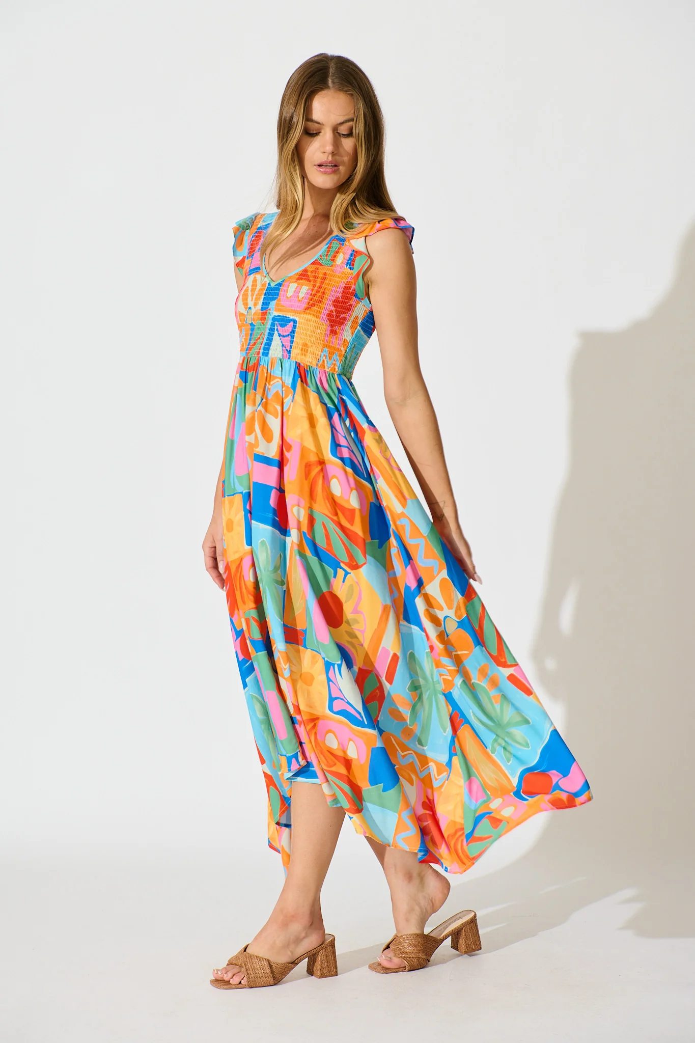Tropical Mosaic Maxi Dress in Bright Multi Patchwork Print - Image 3