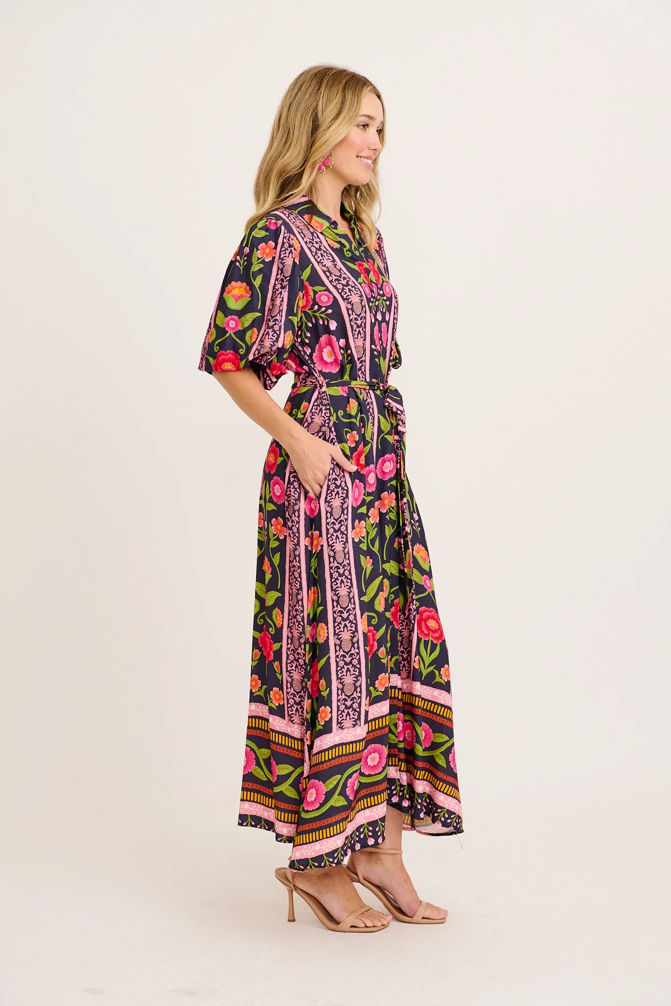 Tropicana Maxi Shirt Dress in Multi Floral Print - Image 3