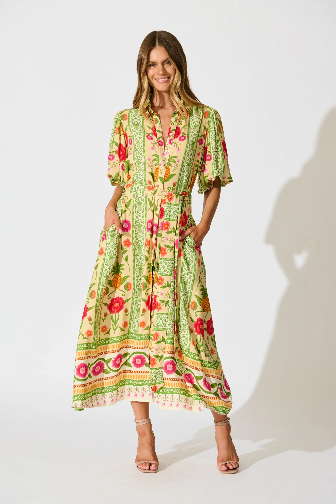 Tropicana Maxi Shirt Dress in Pineapple Print - Image 3