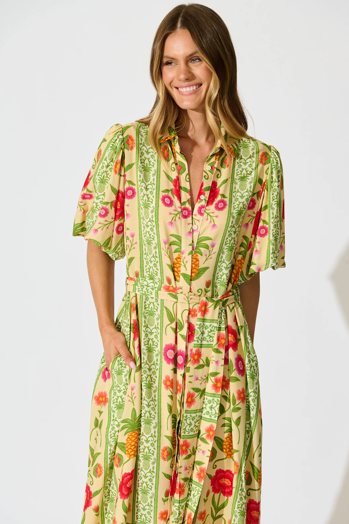 Tropicana Maxi Shirt Dress in Pineapple Print - Image 8