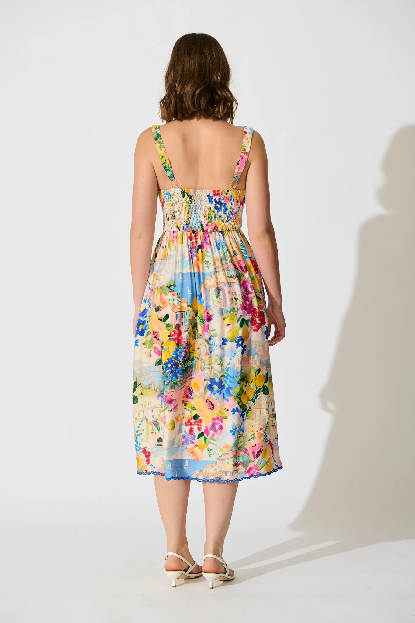 Tuscan Muse Midi Sundress in Multi Floral with Navy Trim - Image 6
