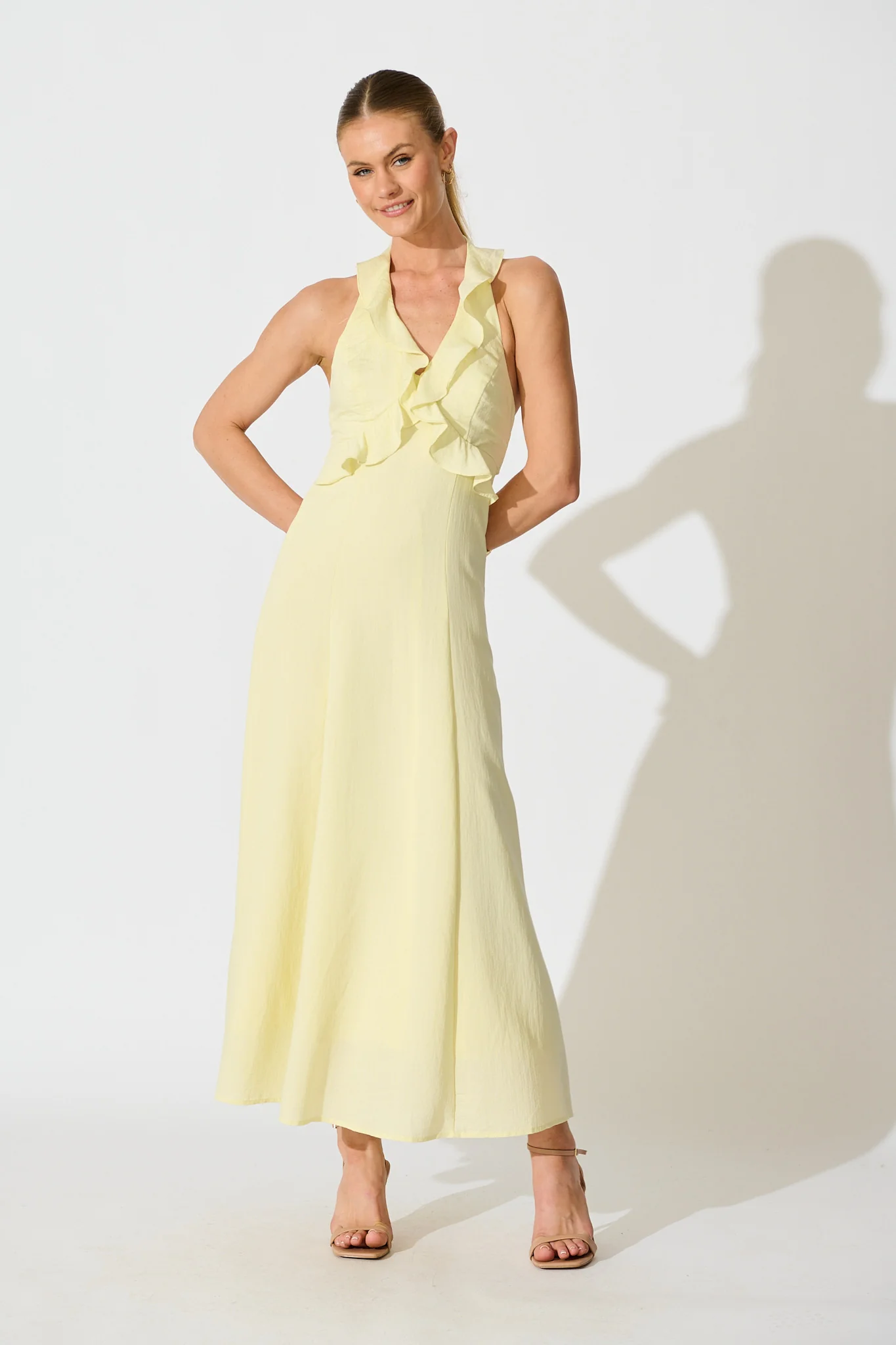 Twila Halter Neck Maxi Dress in Butter Yellow - Image 3