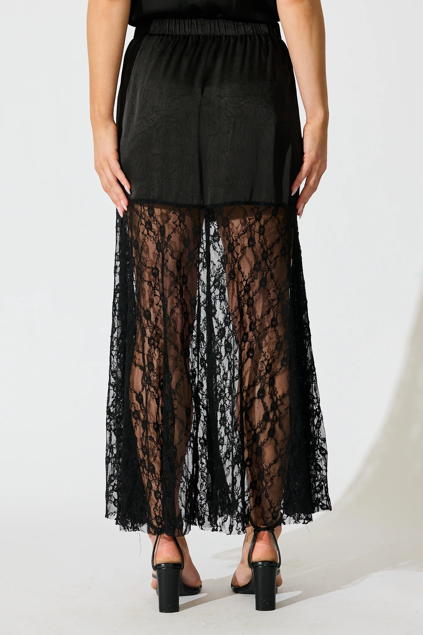 Twilight Grace Maxi Skirt in Black Satin - Image 3