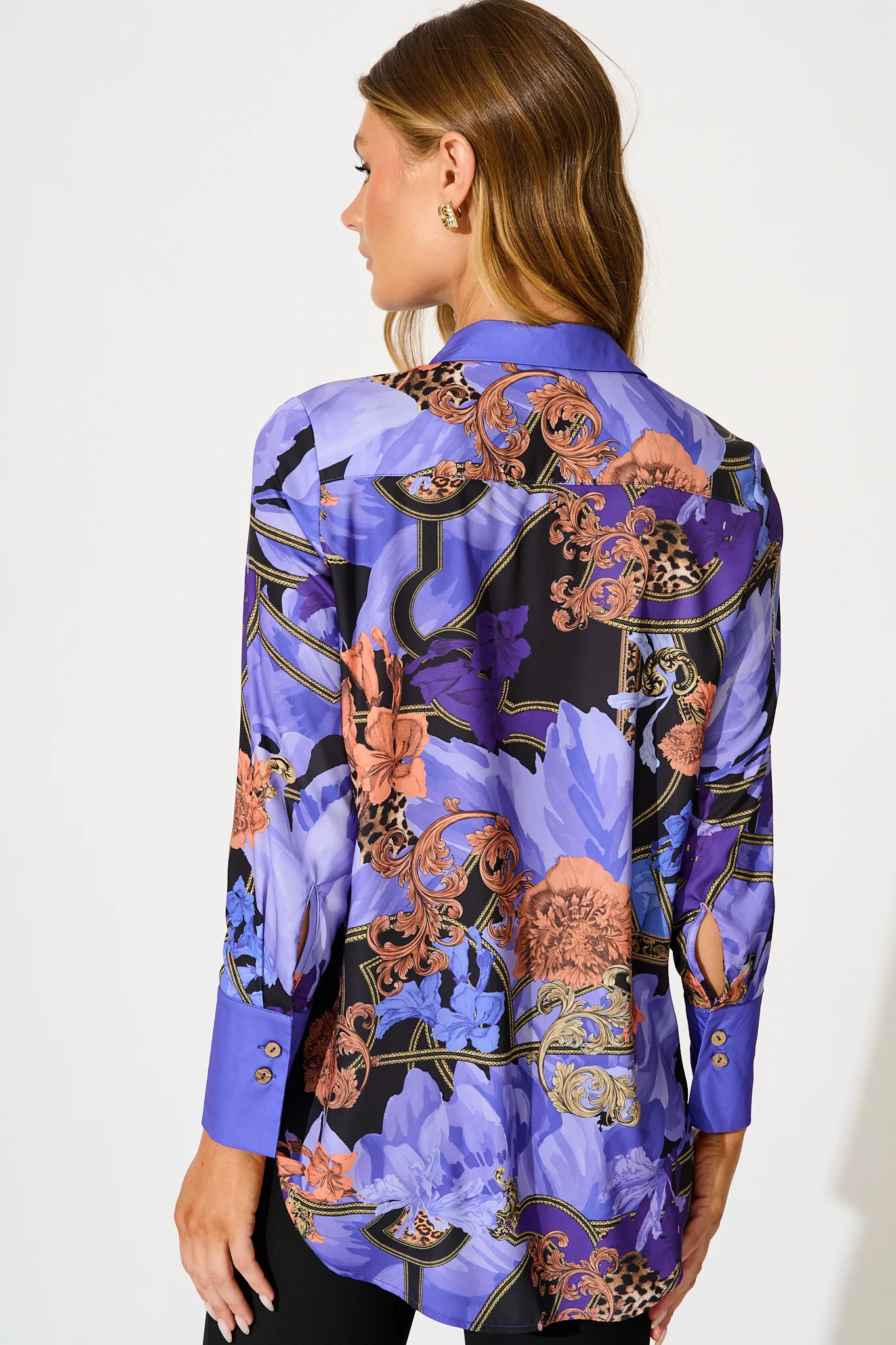 Twilight Peony Shirt in Blue with Multi Satin - Image 3