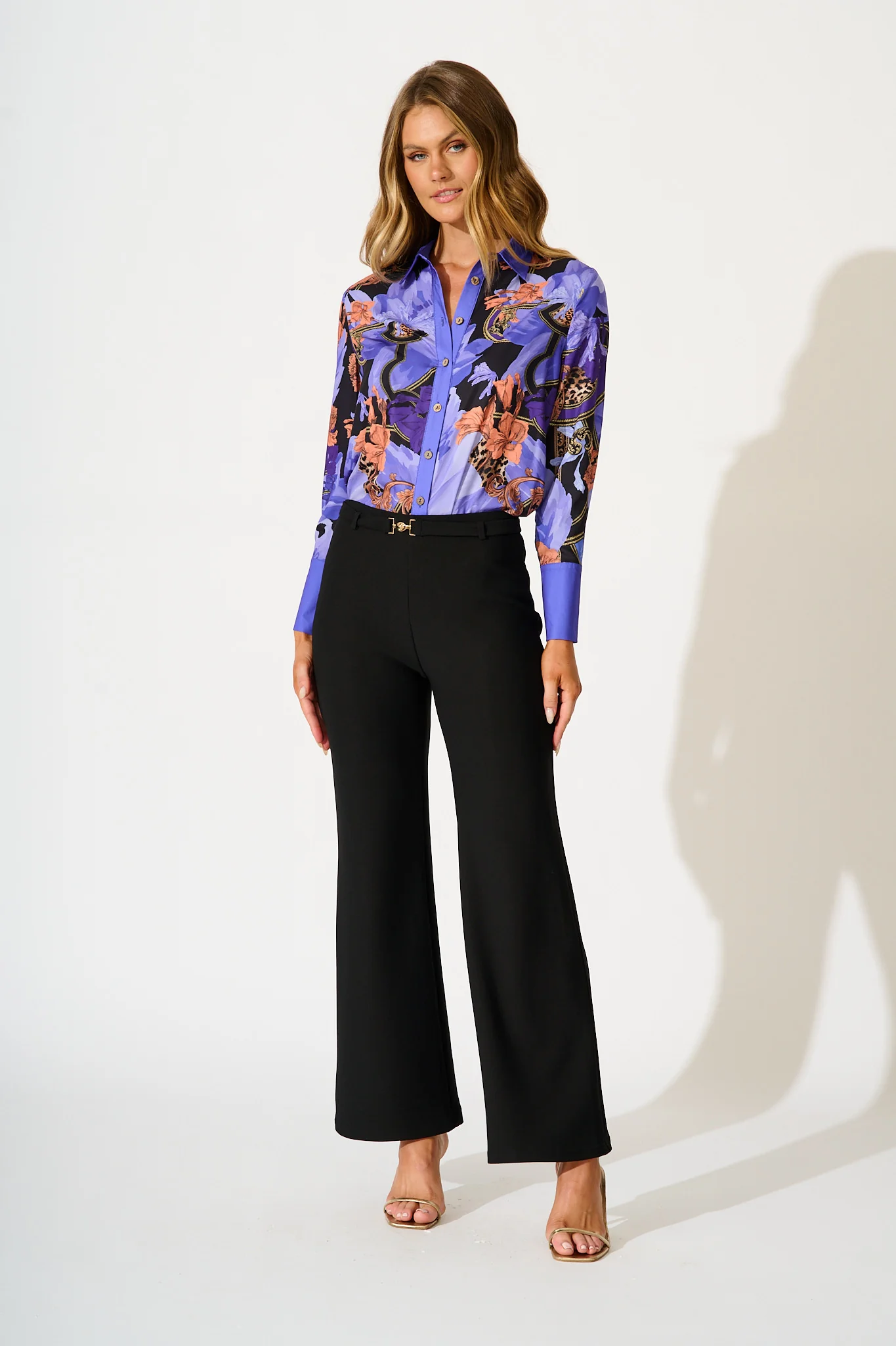 Twilight Peony Shirt in Blue with Multi Satin - Image 4