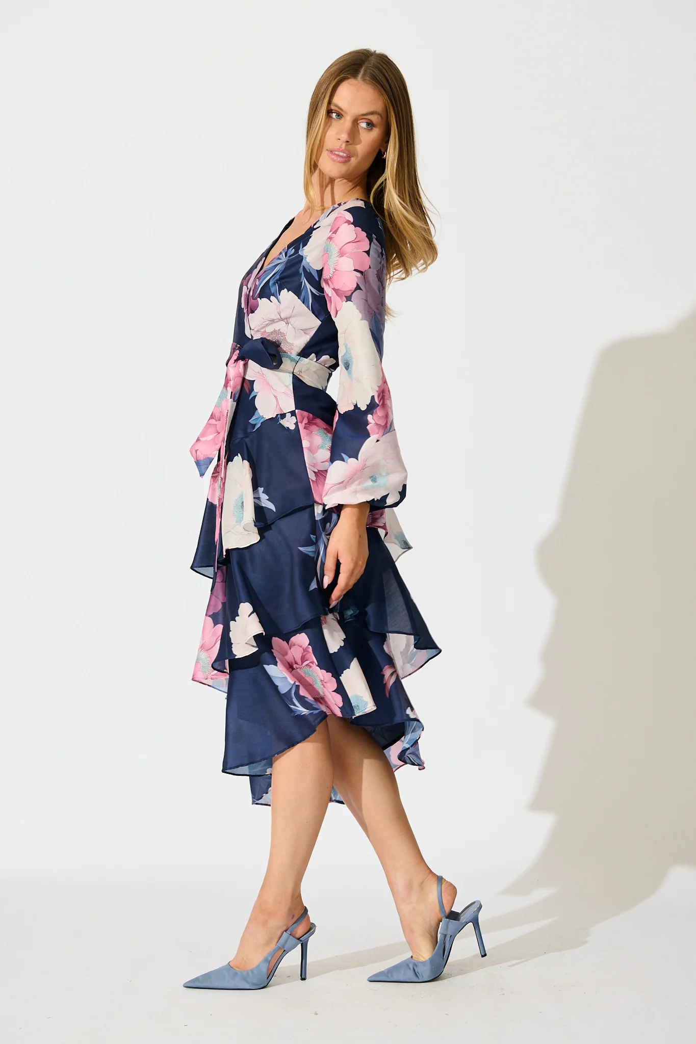 Twilight Petals Midi Dress in Navy Floral - Image 3