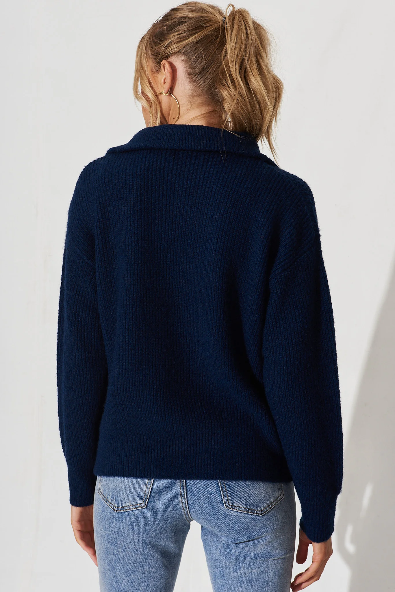Uma Zip Athleisure Knit In Navy Wool Blend - Image 5