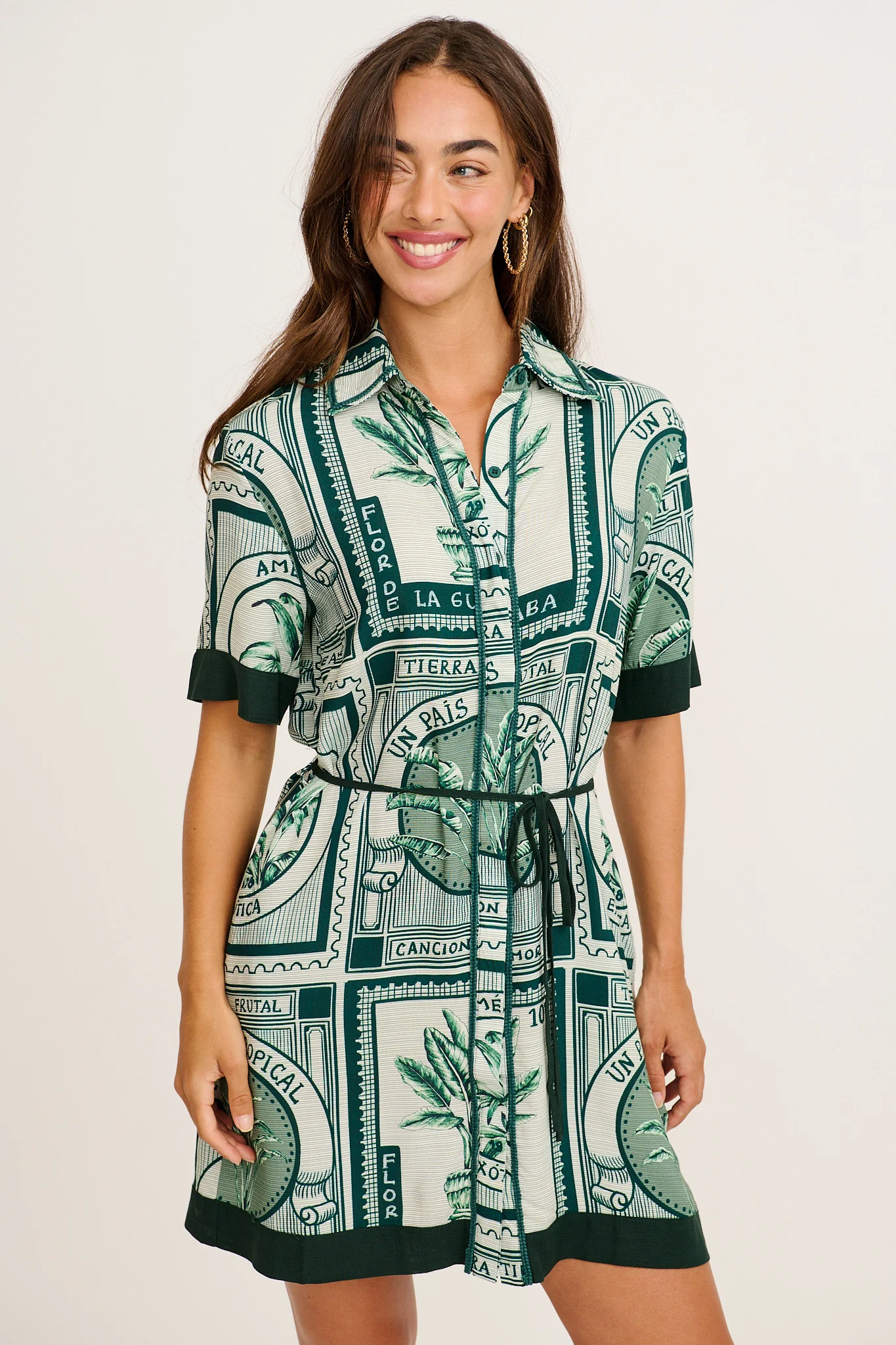 Underestimated Shirt Dress in Green Tiles Print - Image 2
