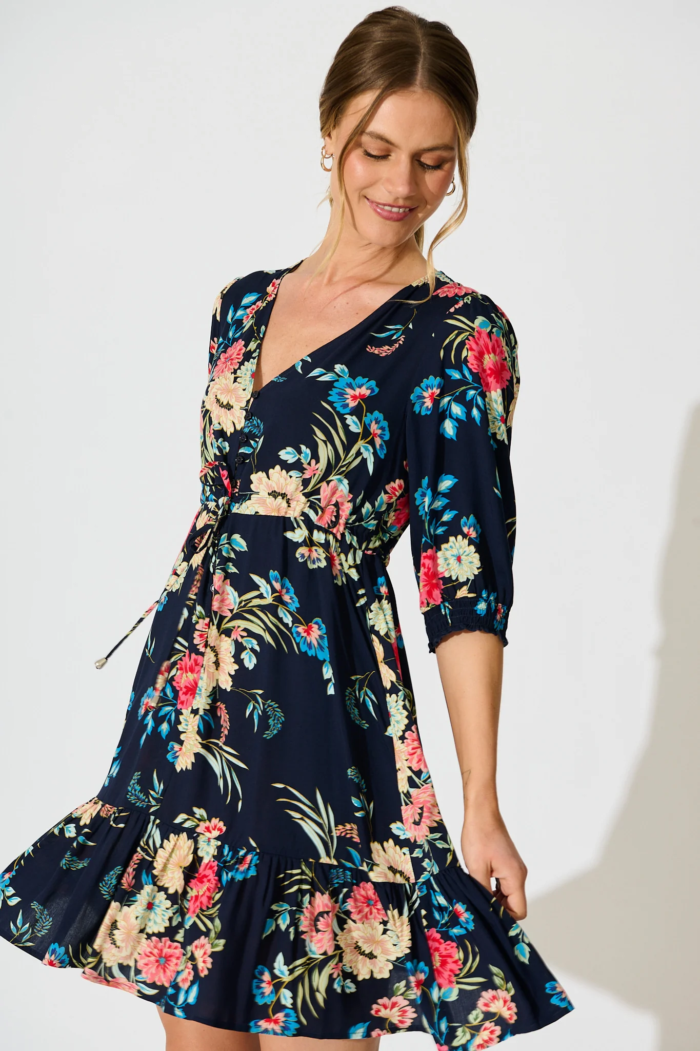 Undine Dress in Navy with Multi Floral - Image 2