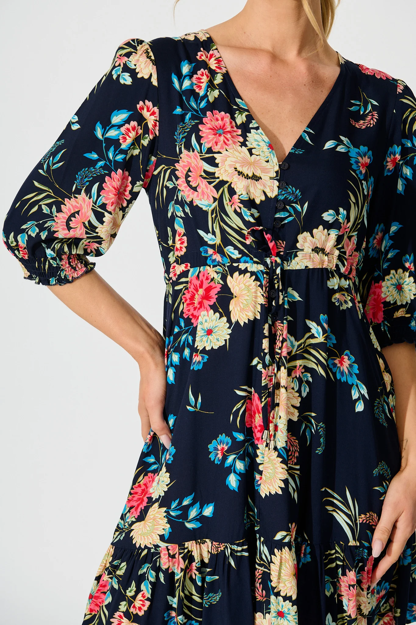 Undine Dress in Navy with Multi Floral - Image 5