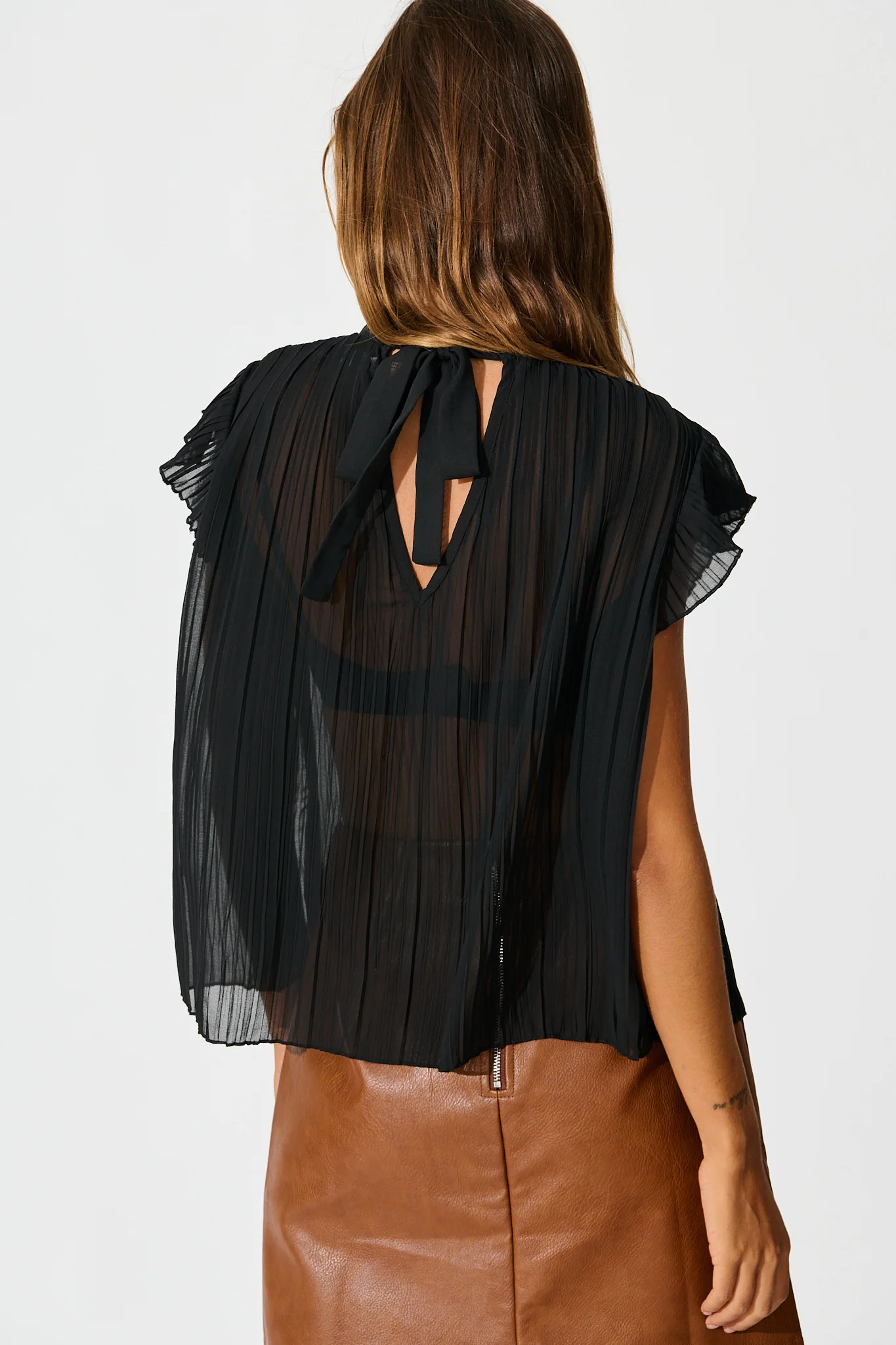 Vada Top in Black Pleated Chiffon - Image 6