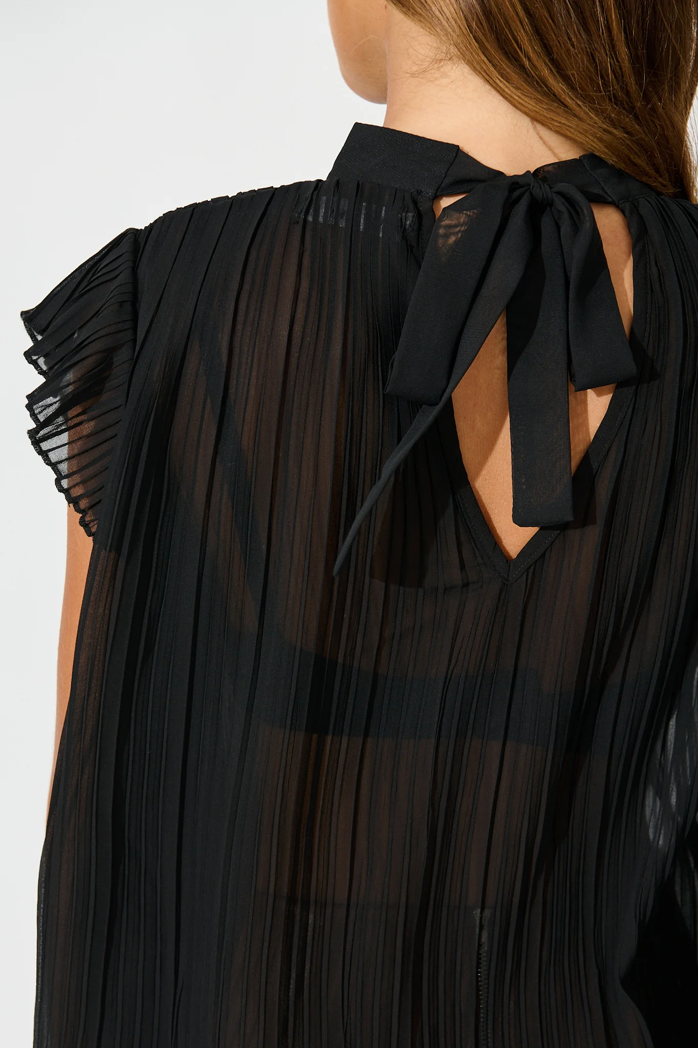 Vada Top in Black Pleated Chiffon - Image 8