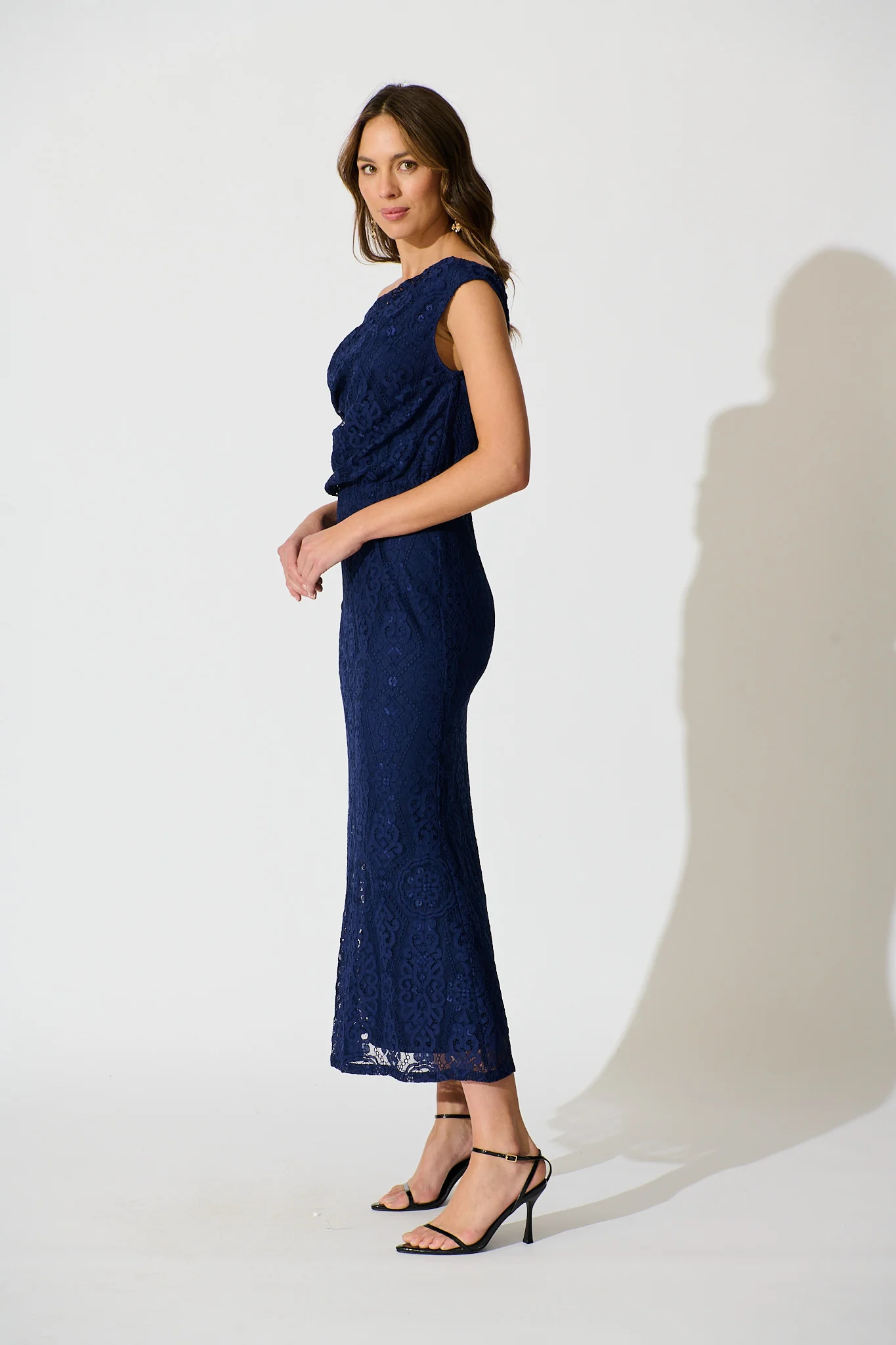 Valencia Lace Midi Dress in Navy - Image 5