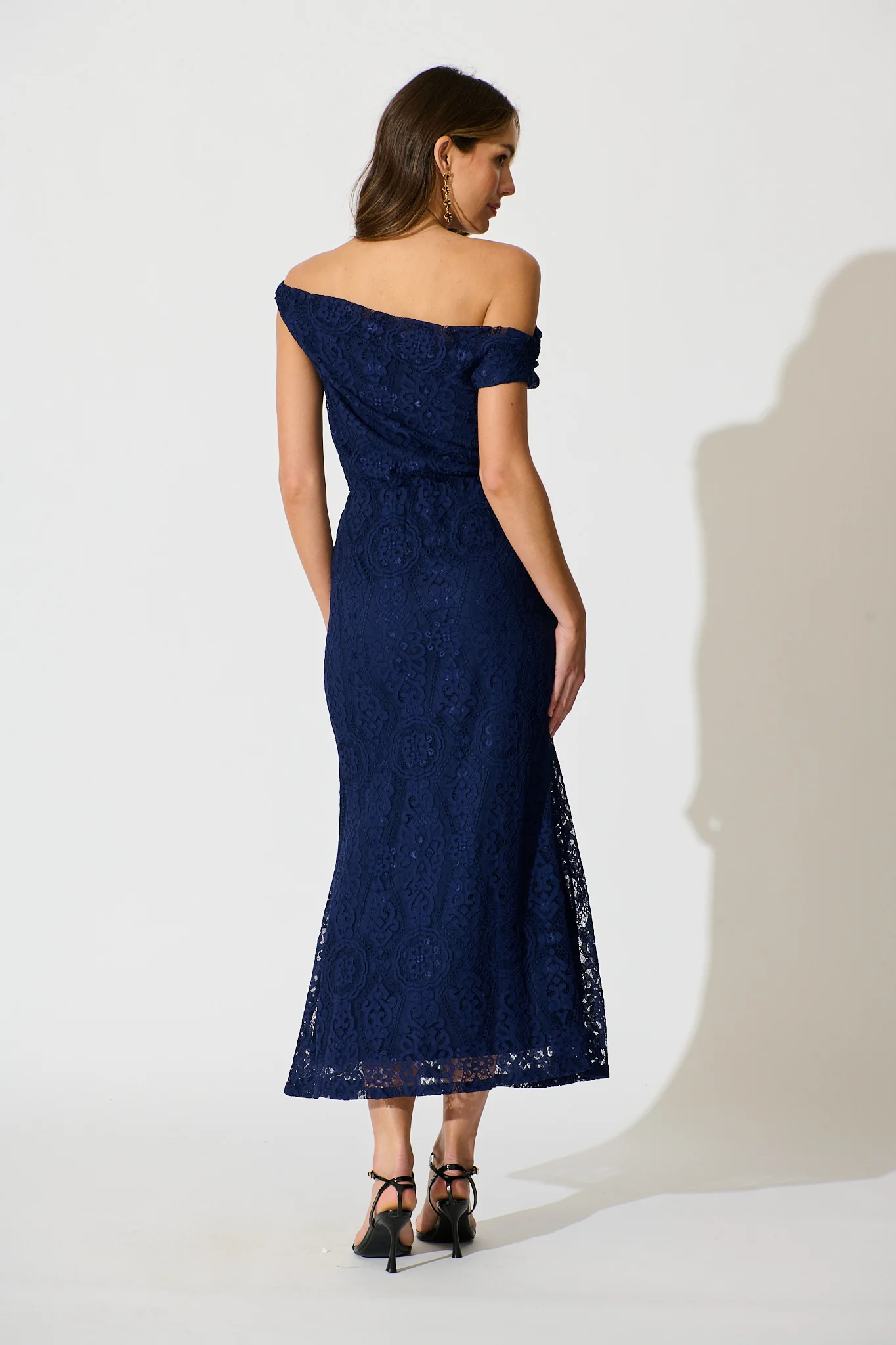 Valencia Lace Midi Dress in Navy - Image 6