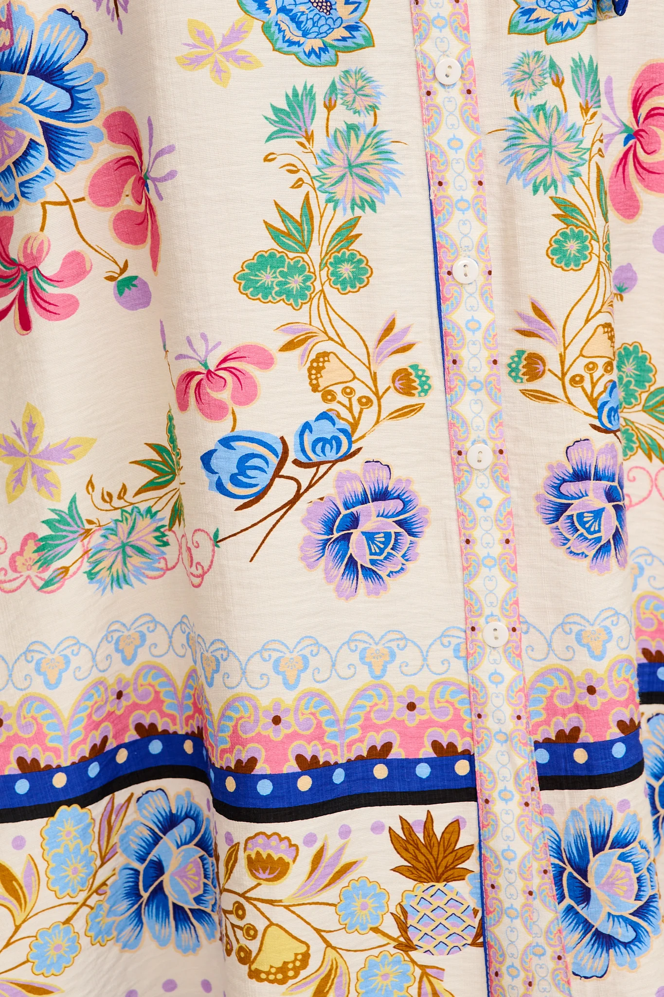 Vandal Maxi Shirt Dress in Cream and Multi Floral Linen Blend - Image 6