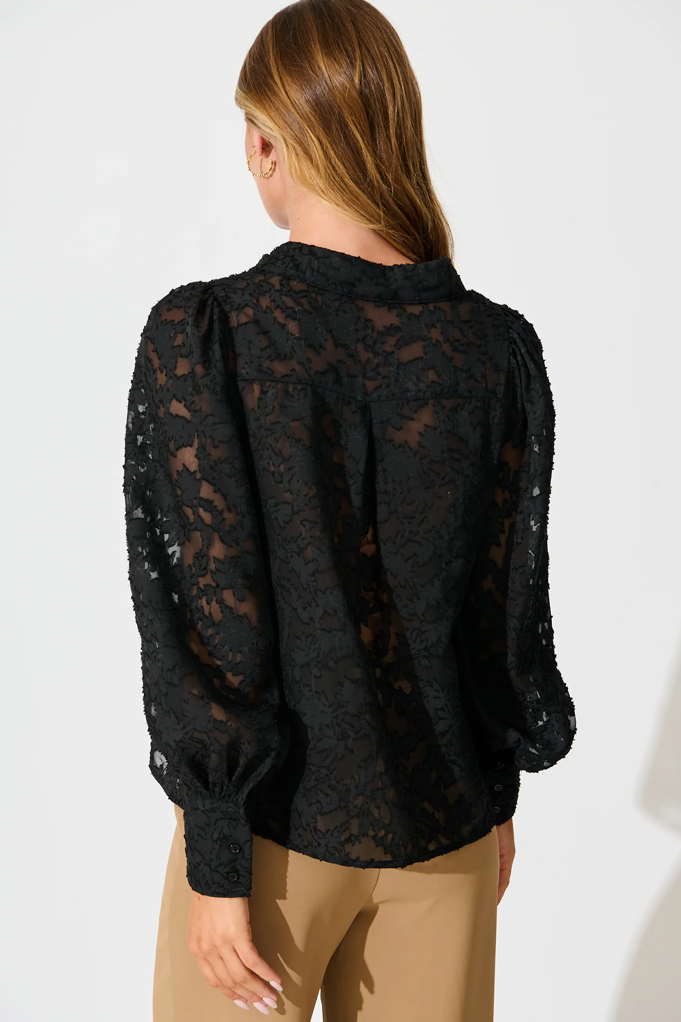 Vanessa Shirt In Black Leaf Burnout Chiffon - Image 6