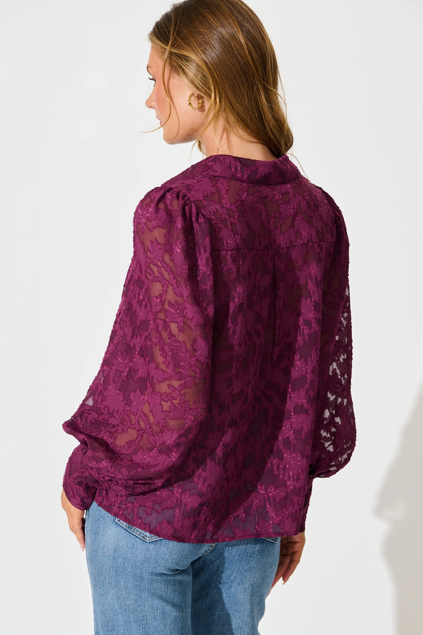 Vanessa Shirt in Plum Leaf Burnout Chiffon - Image 6