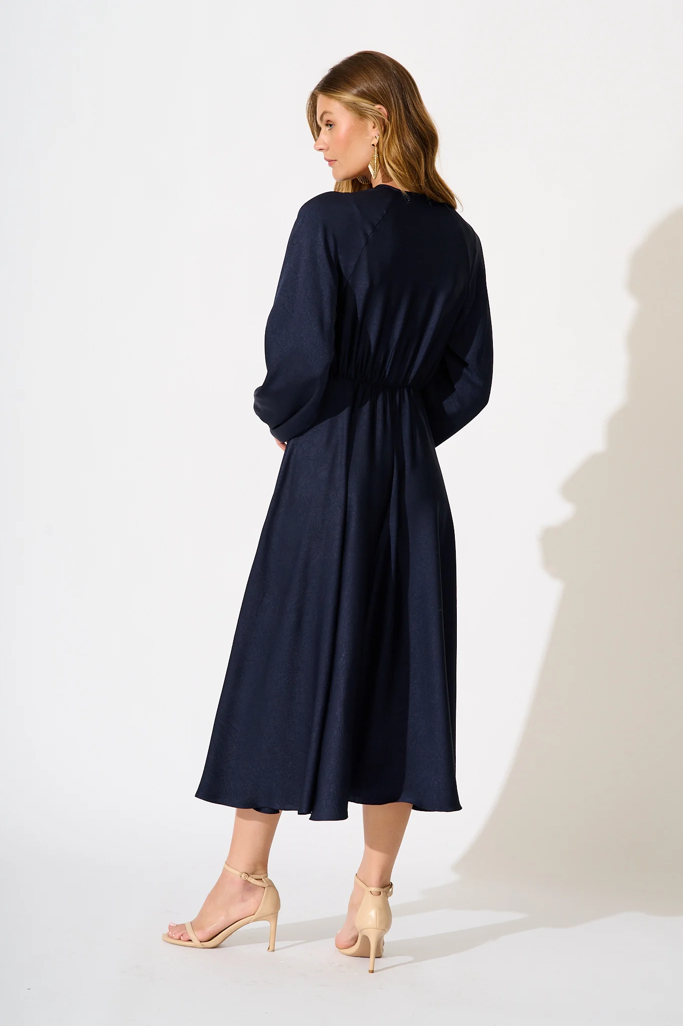 Veiled Illusion Maxi Dress in Navy Satin - Image 4