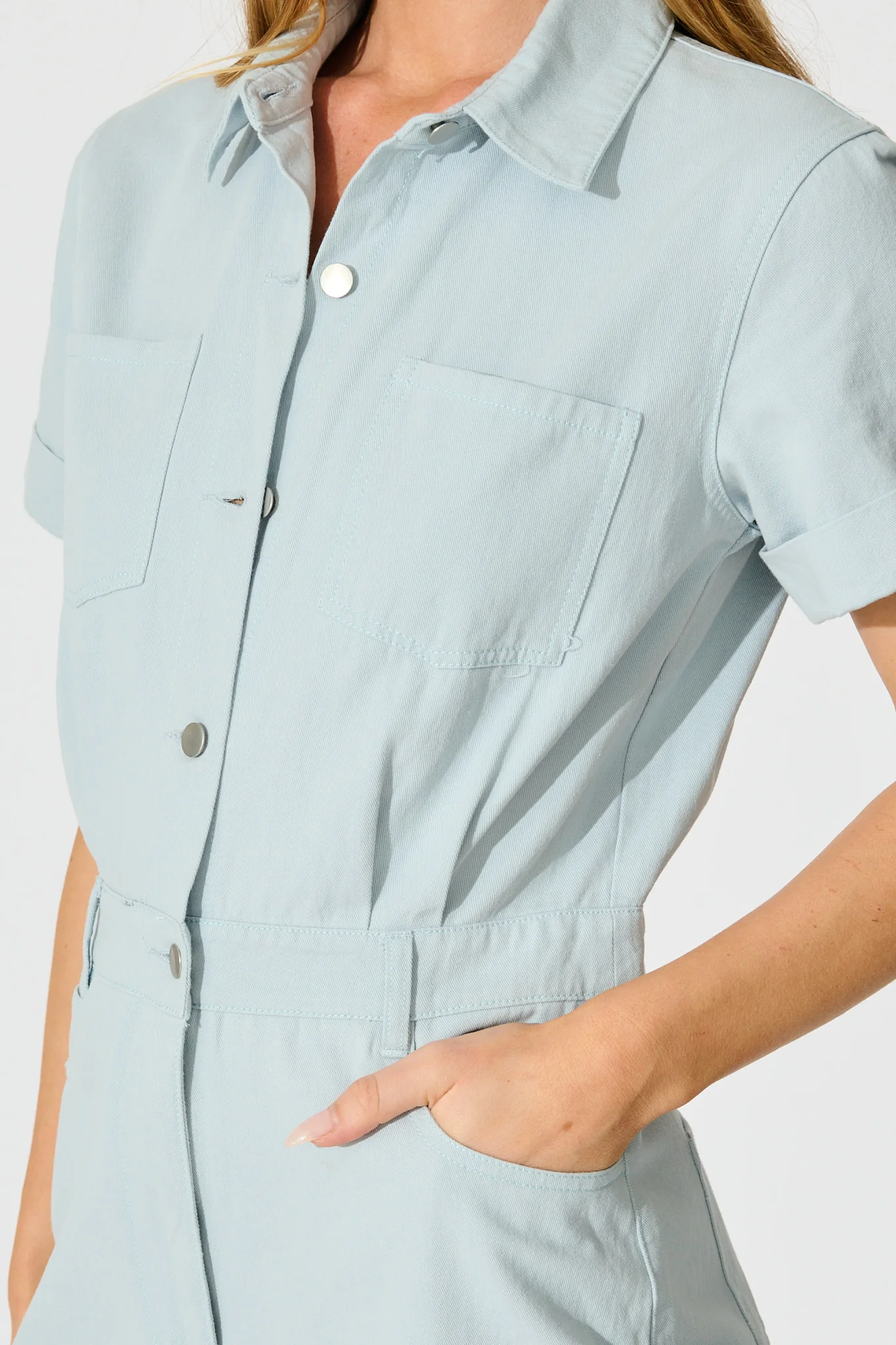 Velveta Playsuit in Light Blue Cotton - Image 5
