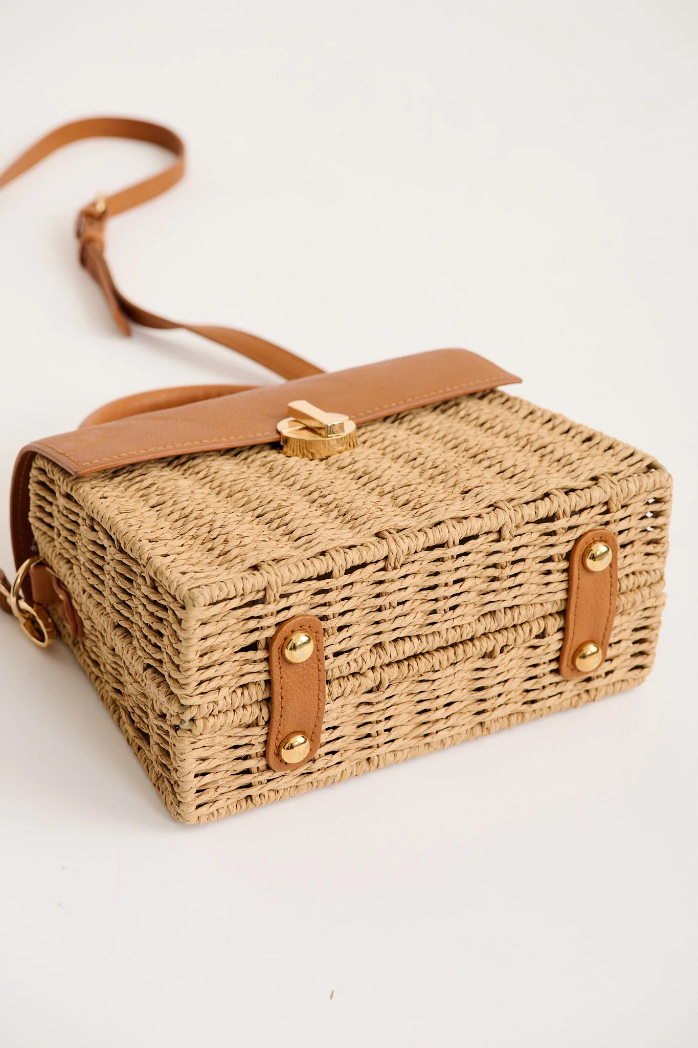 Venezia Handheld Crossbody Bag in Natural with Tan Contrast - Image 3