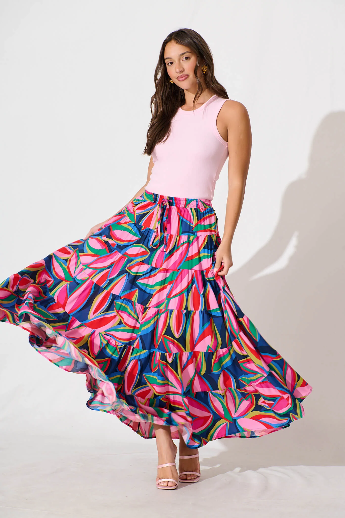 Venus Maxi Skirt In Navy With Multi Print - Image 4