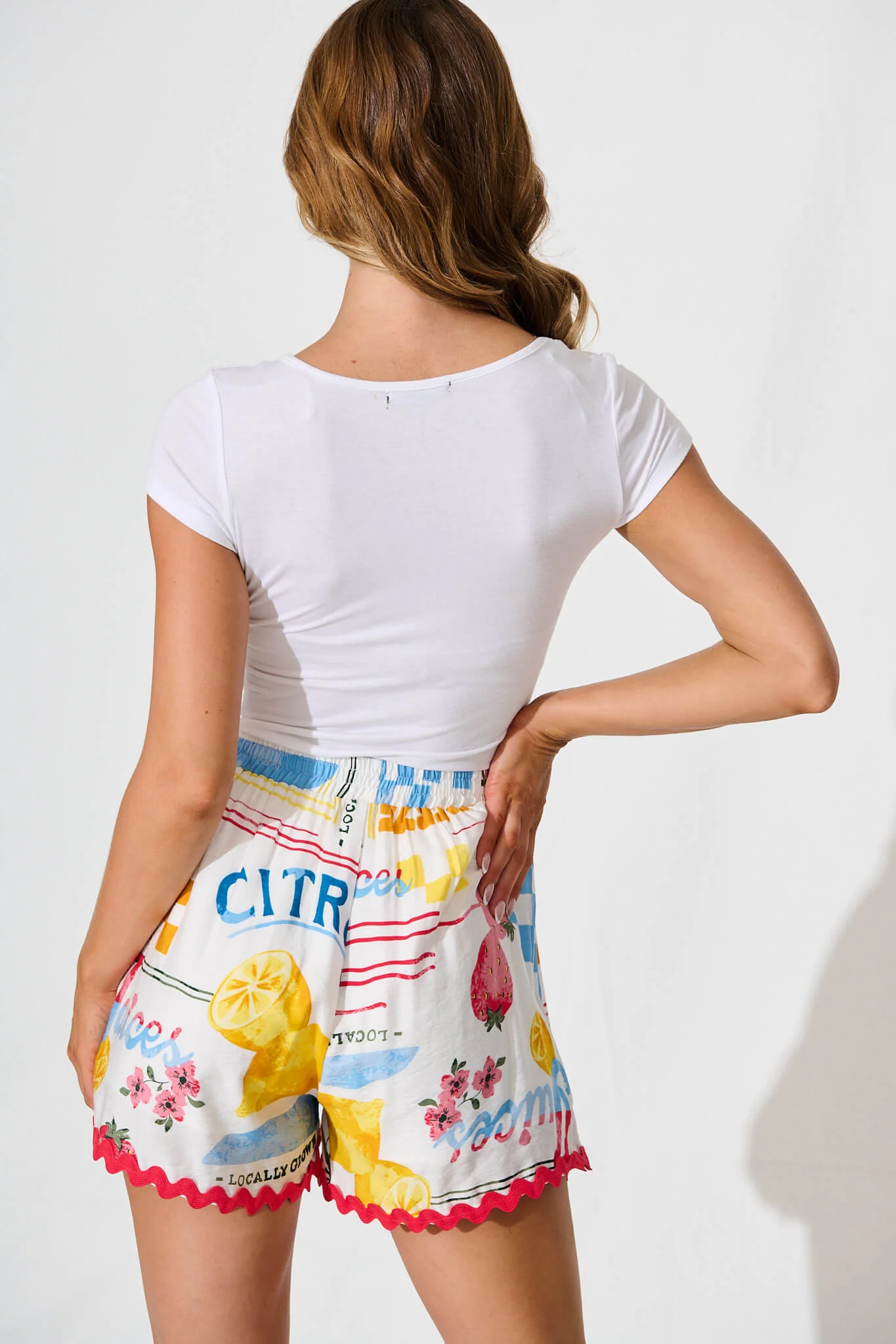 Vesna Short In White Lemon Print Ric Rac Trim - Image 3
