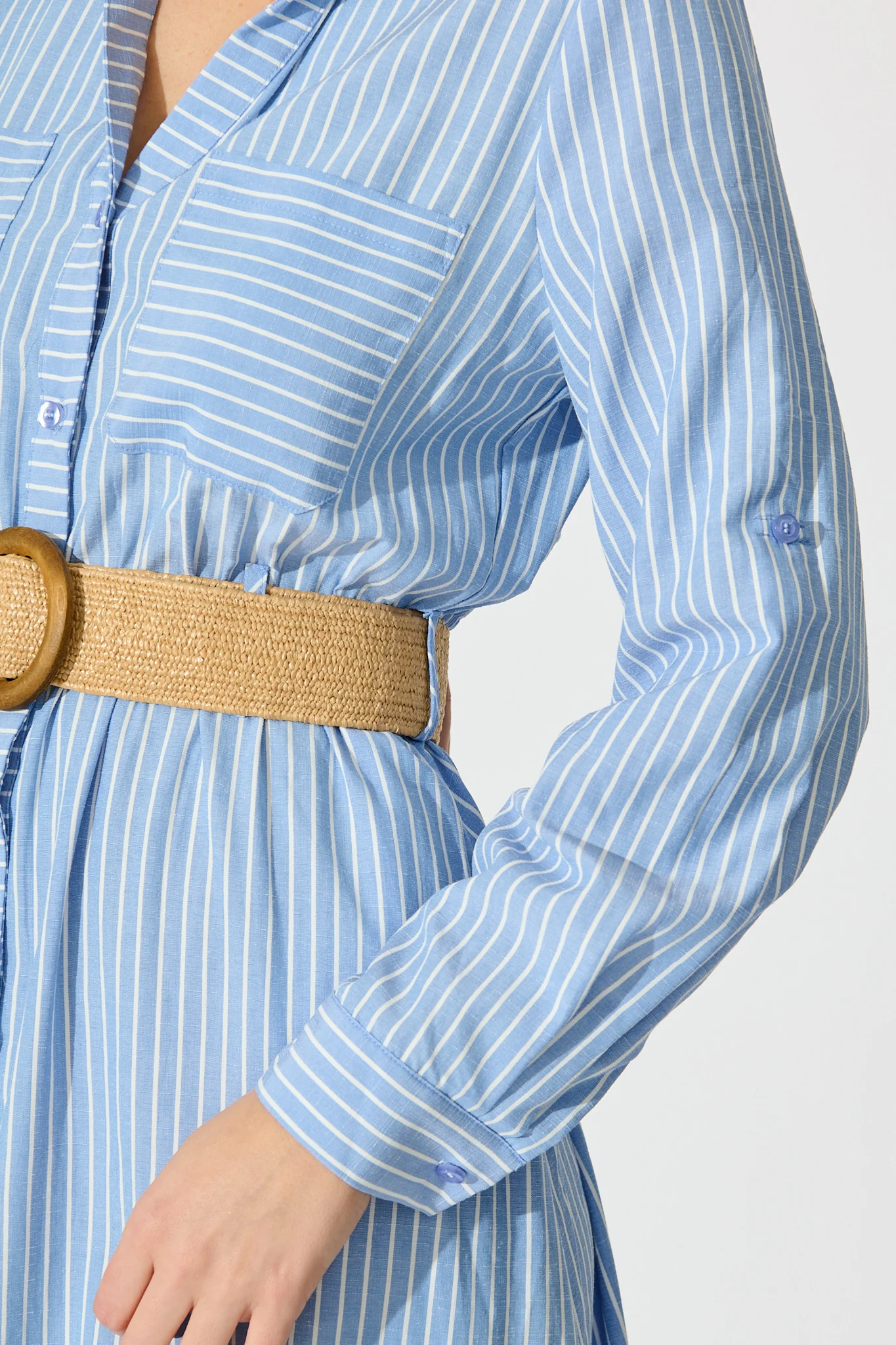 Veyda Midi Shirt Dress in Blue with White Stripe Cotton - Image 5