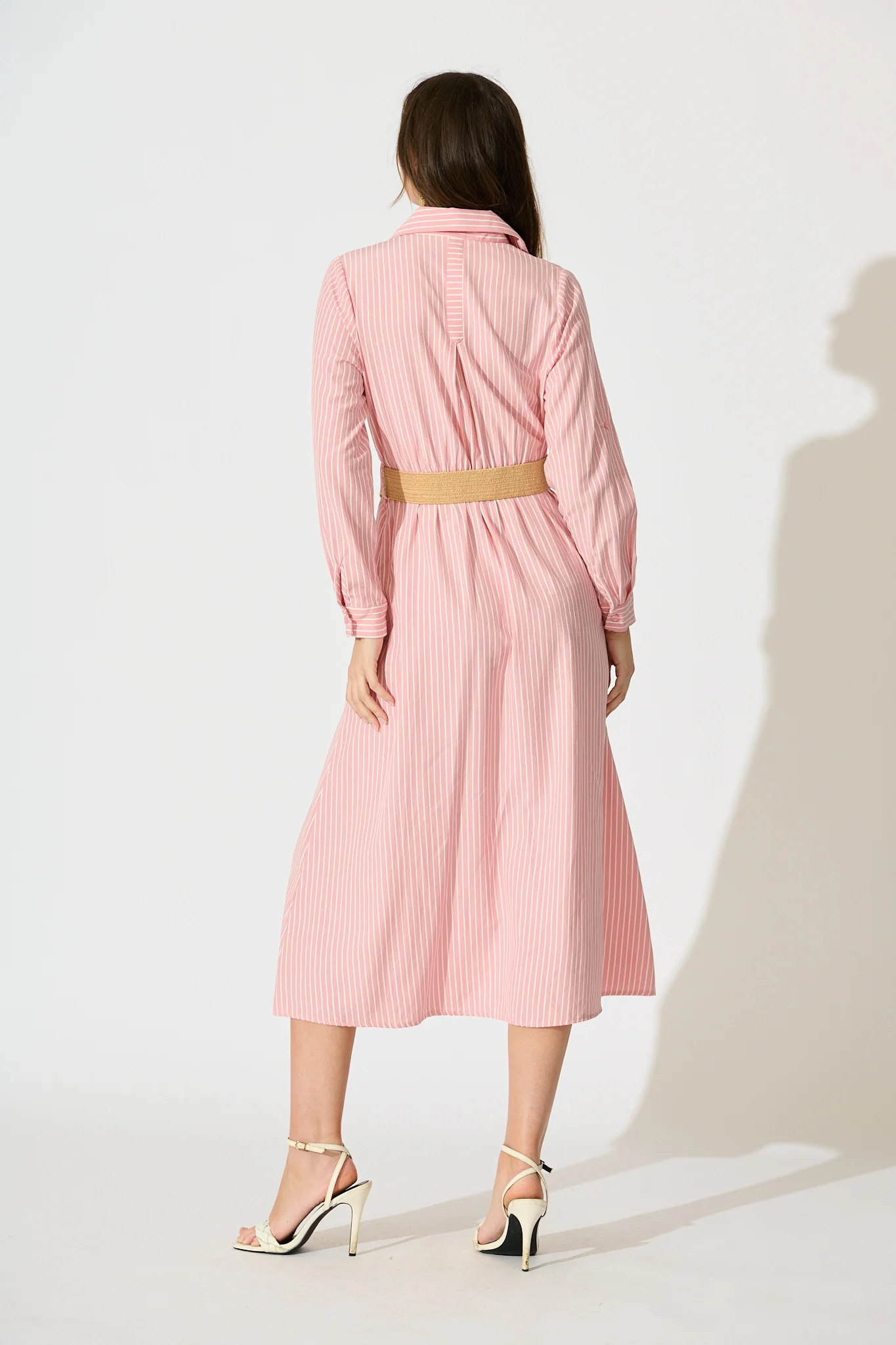 Veyda Midi Shirt Dress in Pink with White Stripe Cotton - Image 4