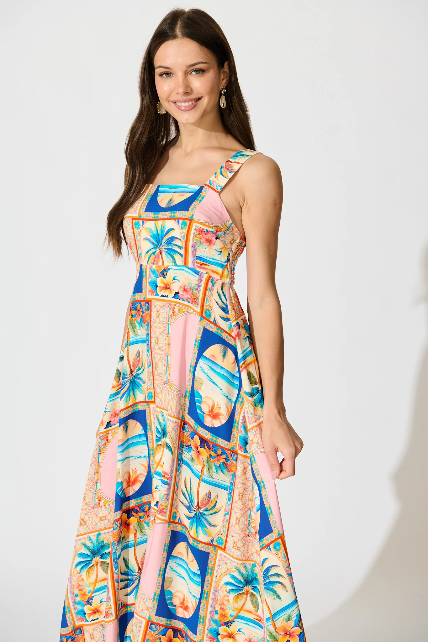 Vietta Midi Sundress in Multi Palm Print - Image 2