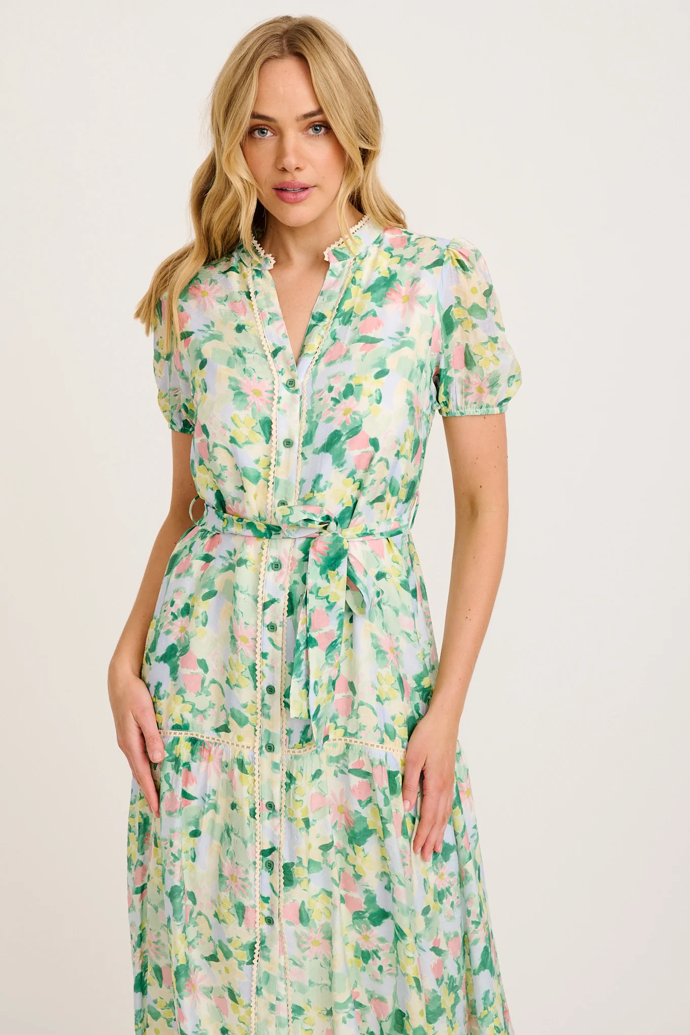 Vinca Midi Dress in Green Multi Print - Image 2