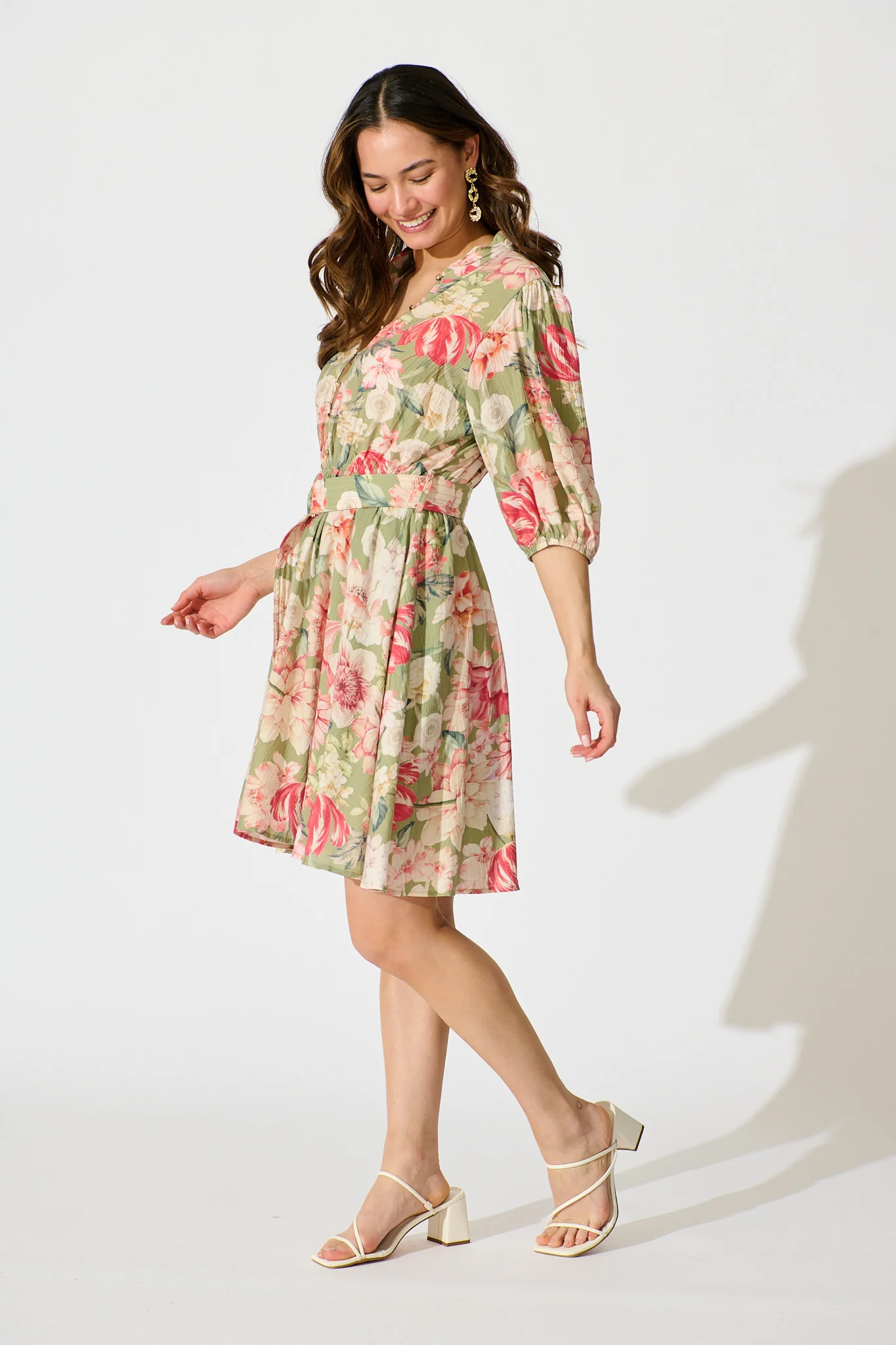 Vintage Blossom Dress in Sage with Blush Floral - Image 3