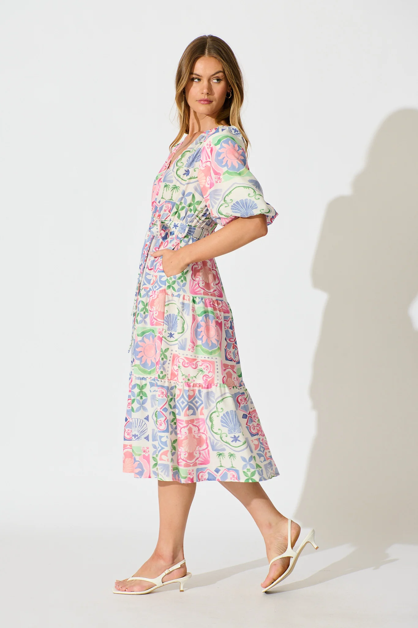 Violina Midi Dress in Multi Tile Linen Blend - Image 3