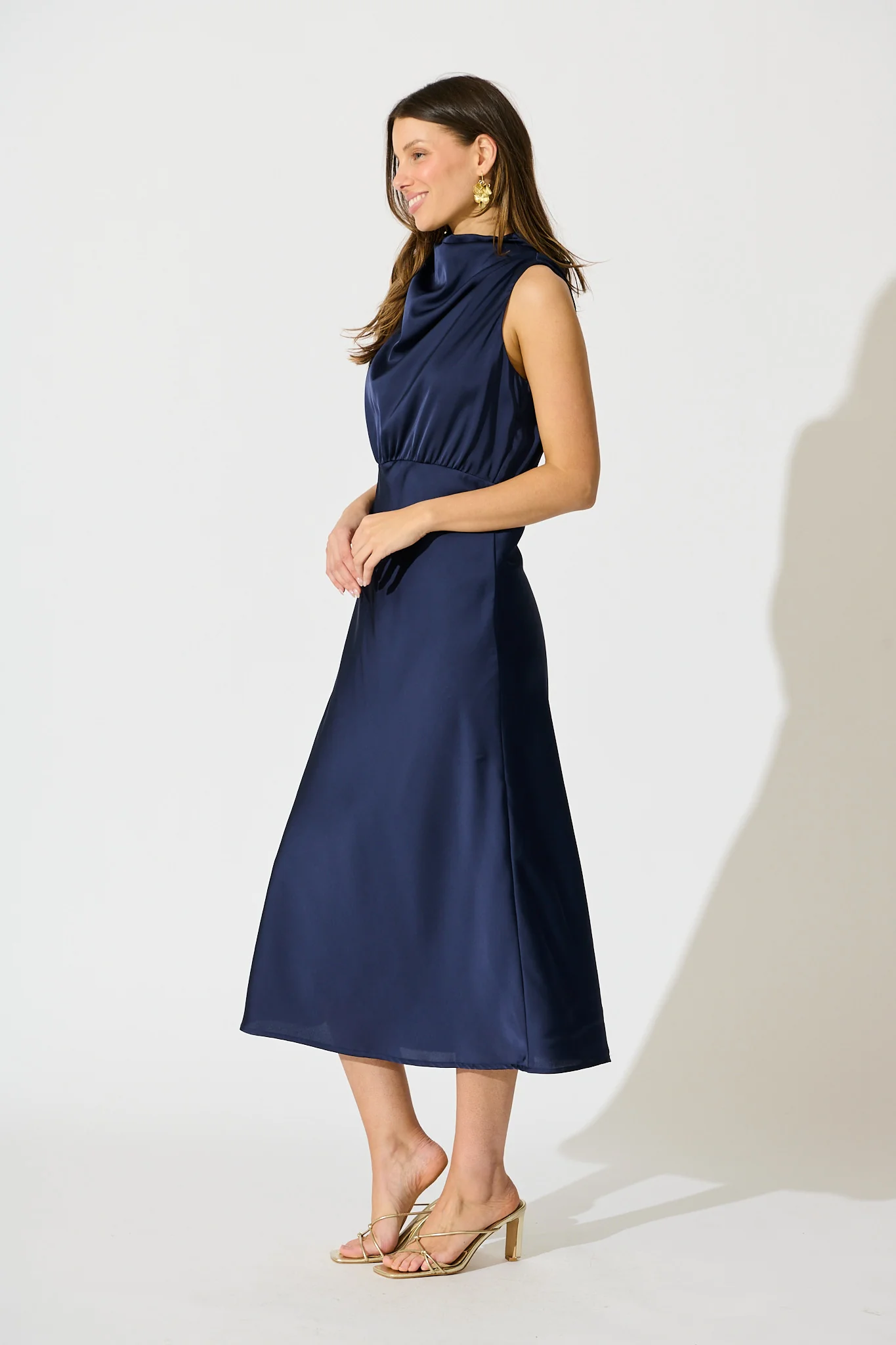 Vision of Love Midi Dress in Navy Satin - Image 2