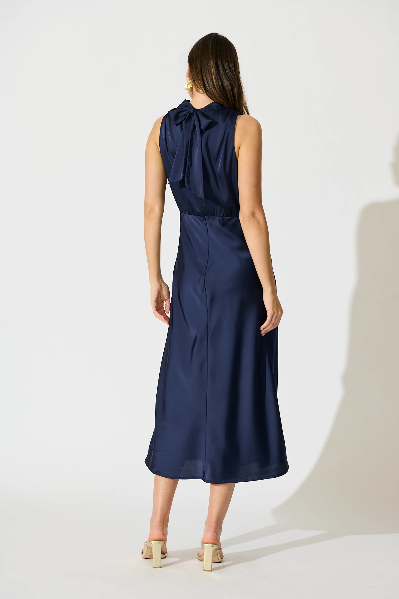 Vision of Love Midi Dress in Navy Satin - Image 9