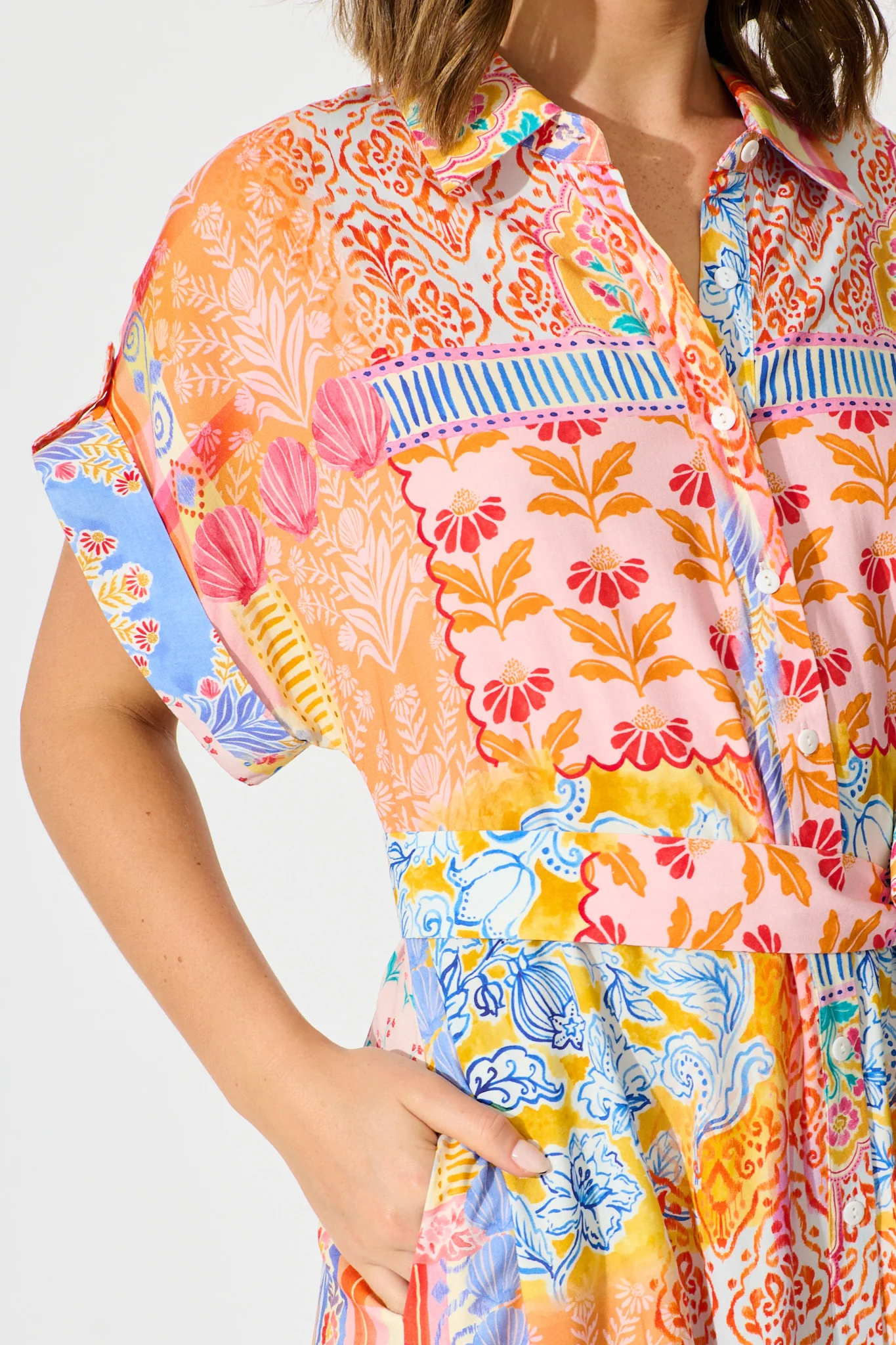 Vita Mia Midi Shirt Dress Bright Multi Patchwork Floral - Image 5