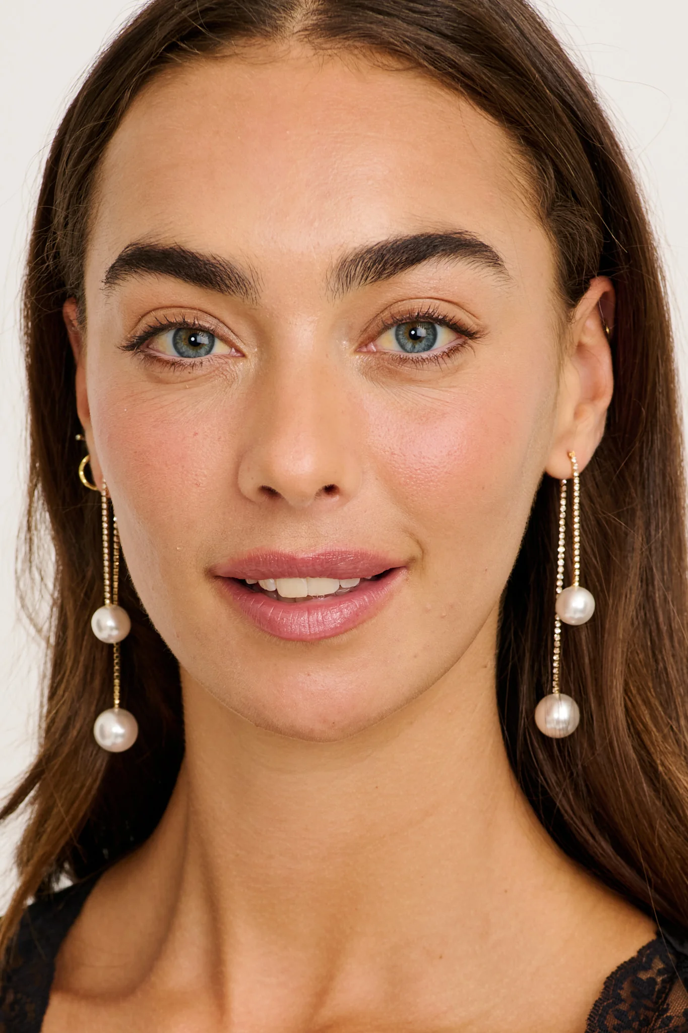 Vivian Pearl Drop Earrings in Gold Rhinestones - Image 3