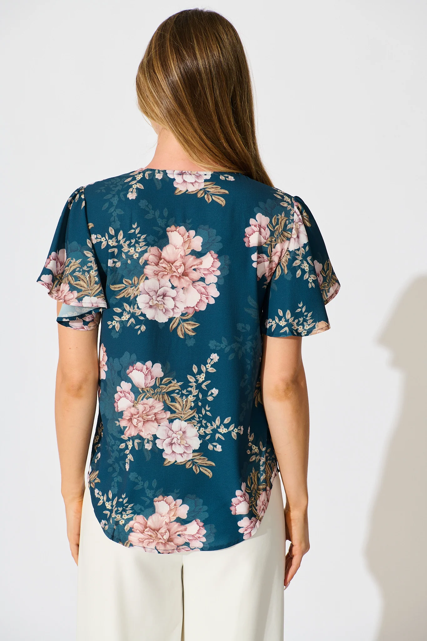 Viviana Zip Top In Teal With Blush Floral - Image 3