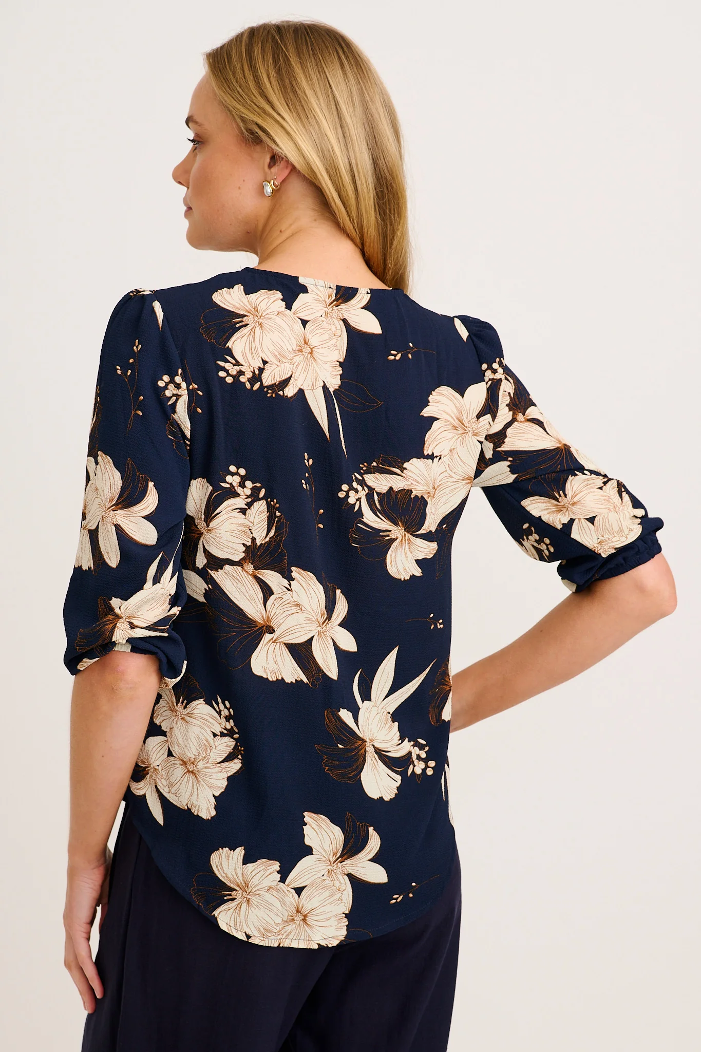 Viviani Zip Top in Navy with Cream Floral - Image 3
