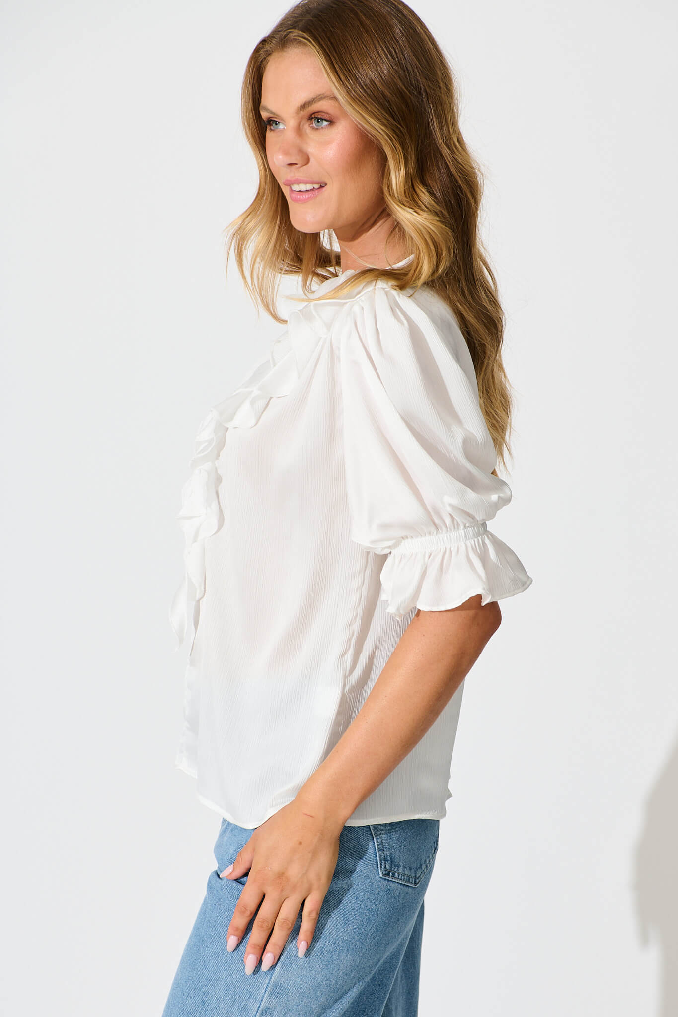 Vivica Top in White Crinkle Satin - Image 2