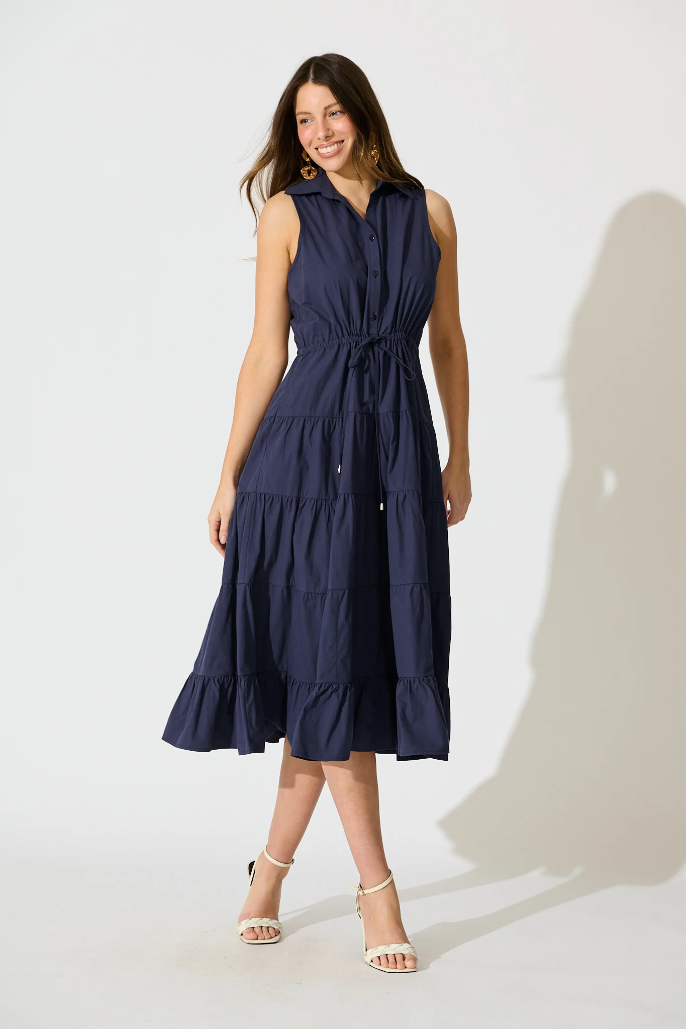 Vrinda Midi Dress in Navy Cotton