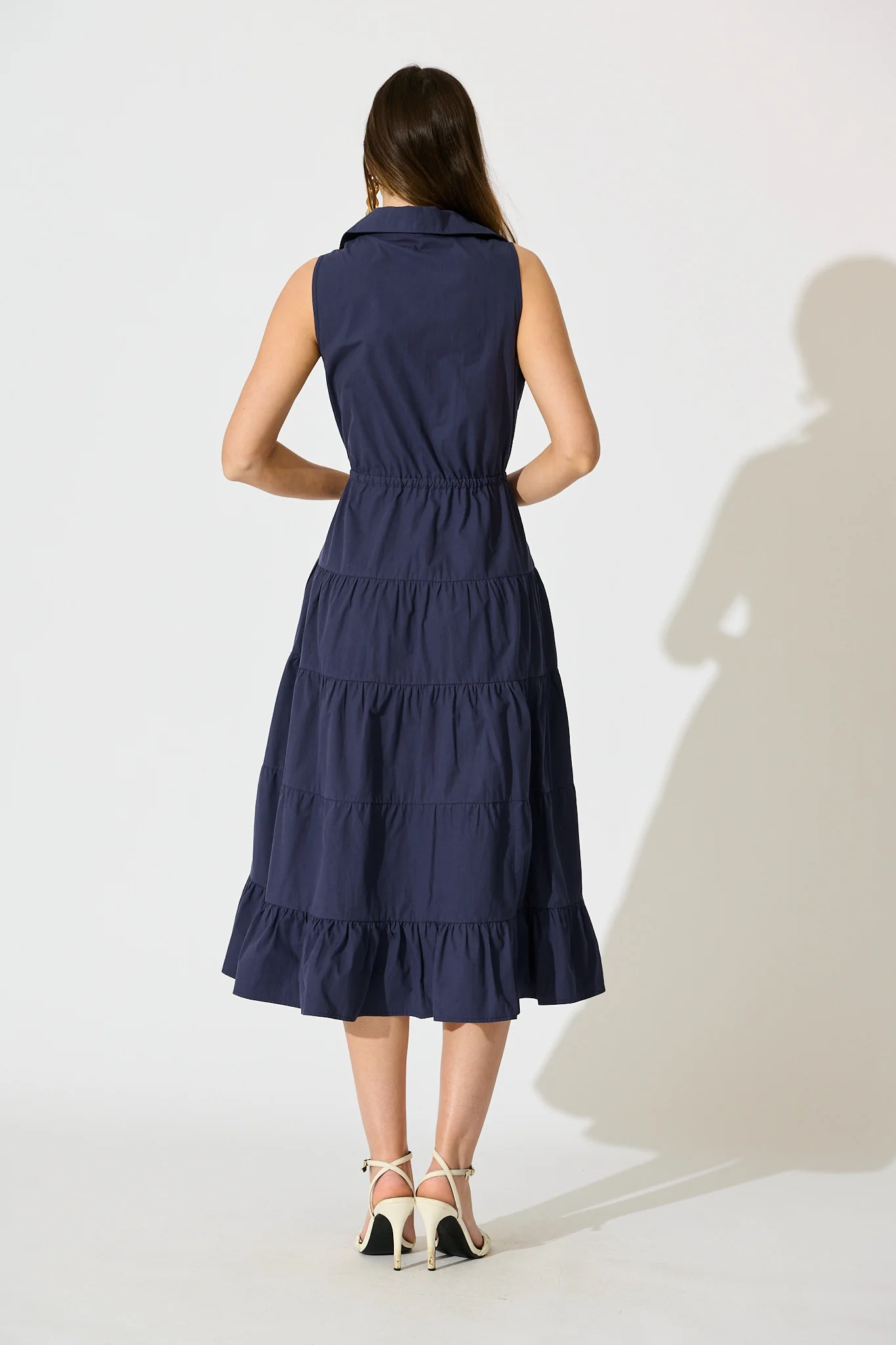 Vrinda Midi Dress in Navy Cotton - Image 4
