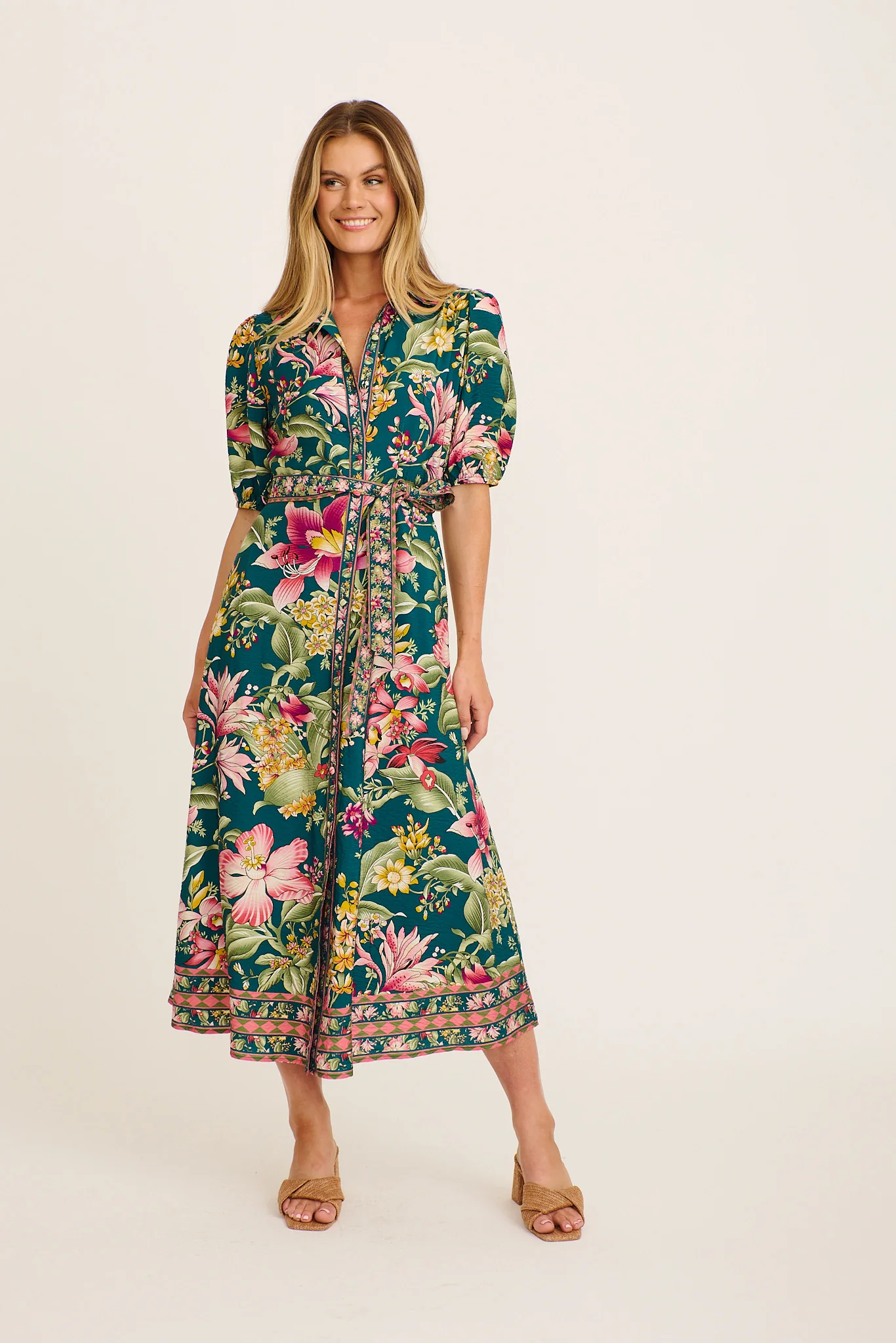 Wandering Wildflower Maxi Dress in Green with Multi Floral - Image 2
