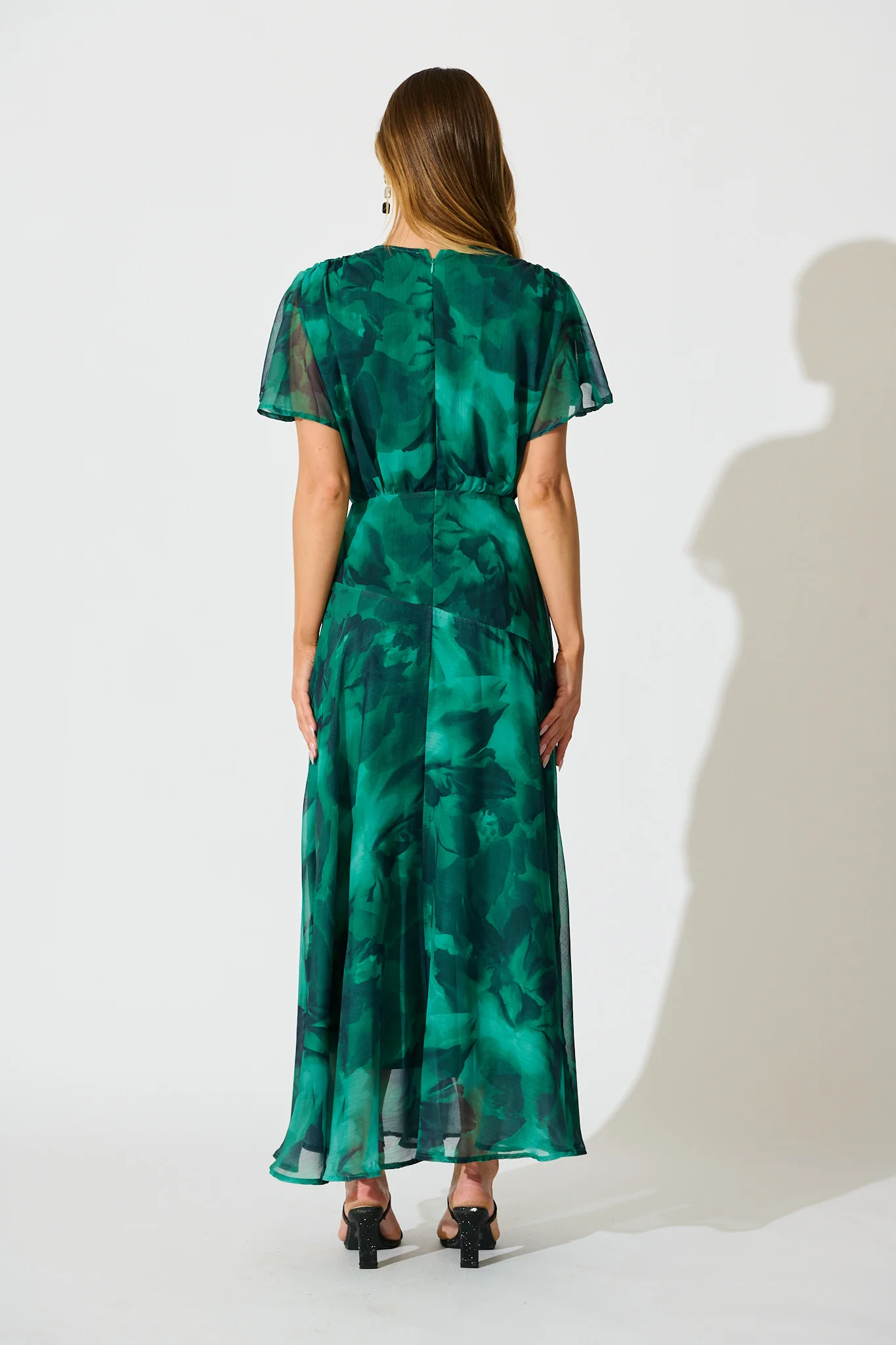 Whisper Lily Maxi Dress in Green Watercolour Chiffon - Image 4