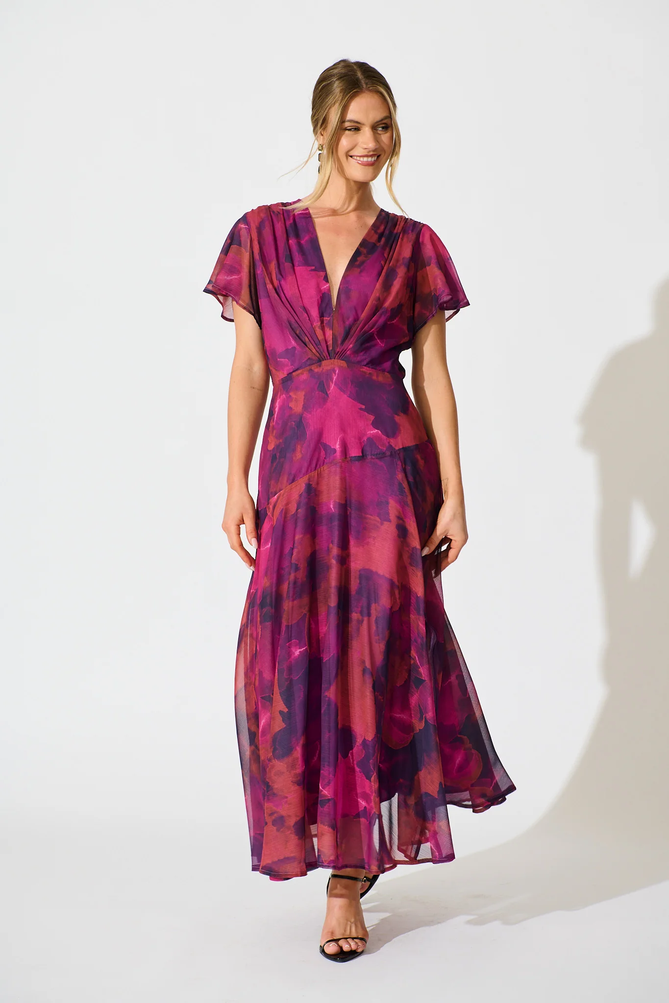 Whisper Lily Maxi Dress in Purple Watercolour Chiffon