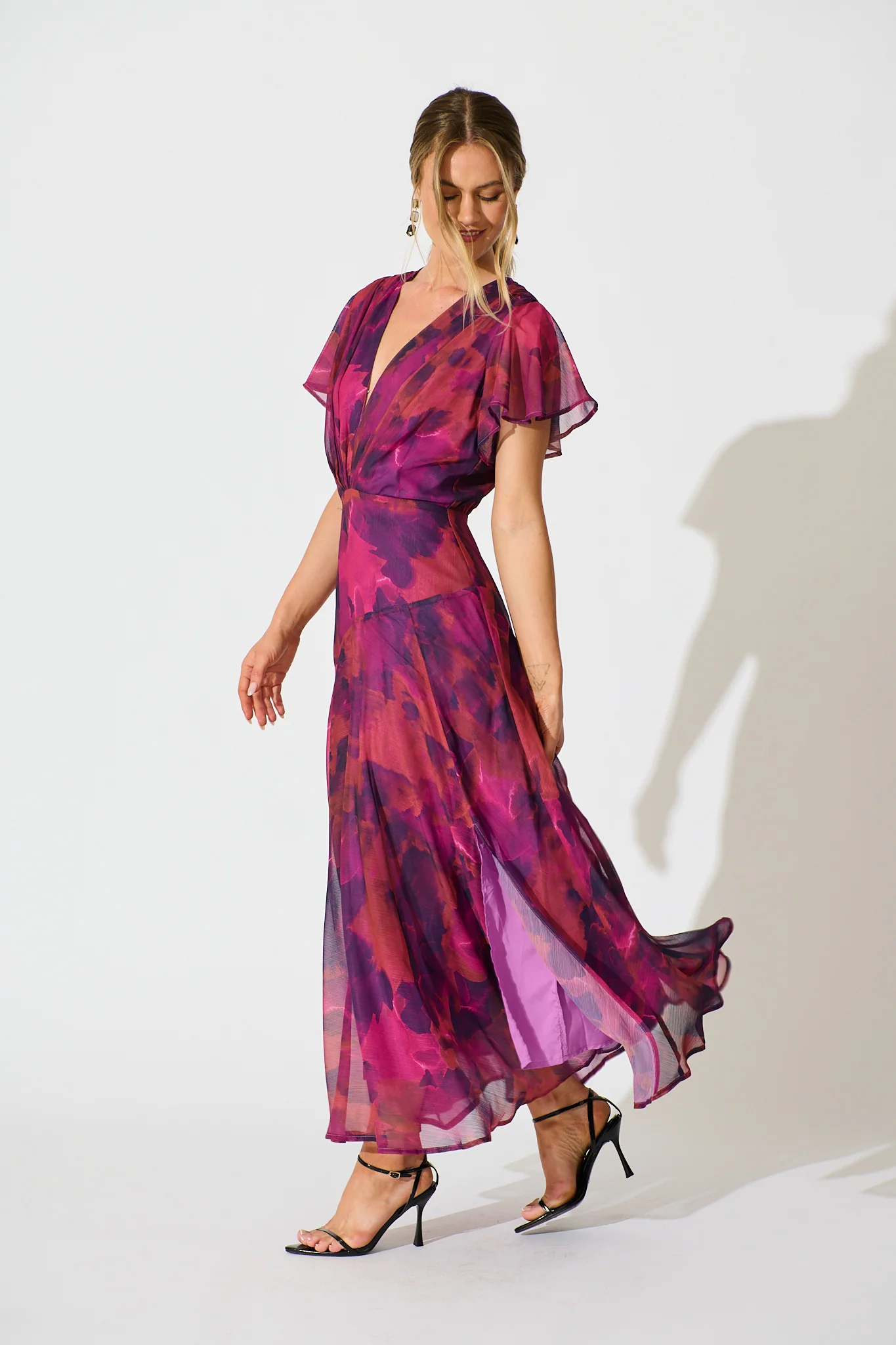 Whisper Lily Maxi Dress in Purple Watercolour Chiffon - Image 3
